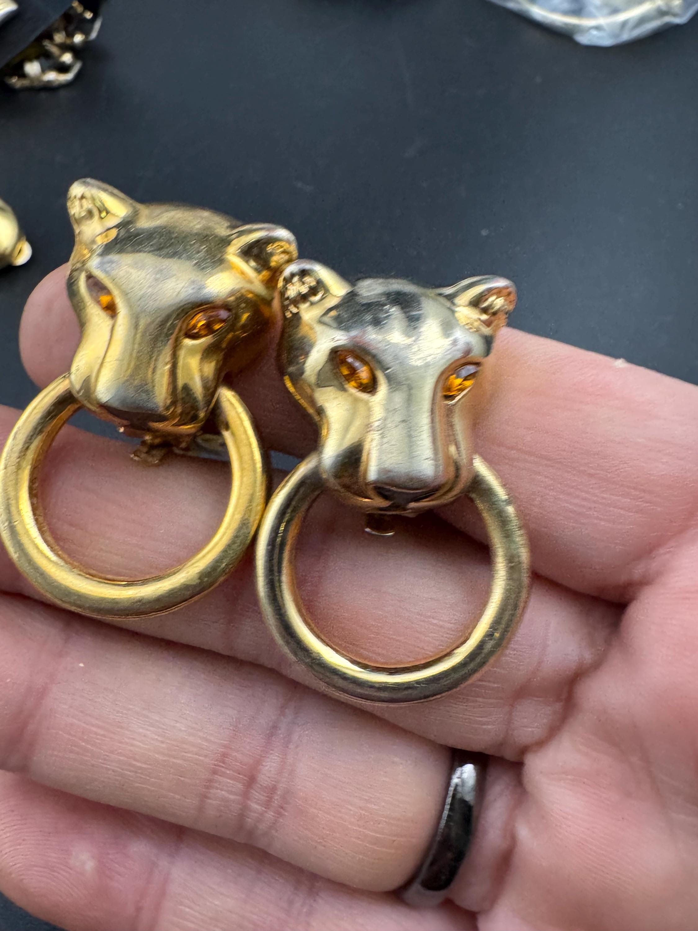 Big gold Leopard hoop Earrings: Gold Tone Door Knocker Style