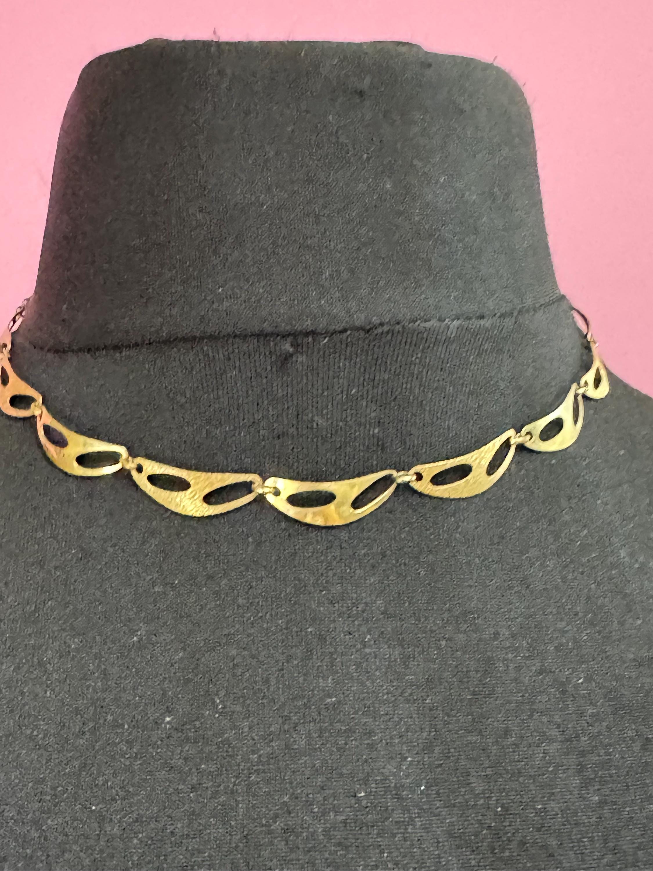 Vintage gold plated panel link collar necklace,  mid century