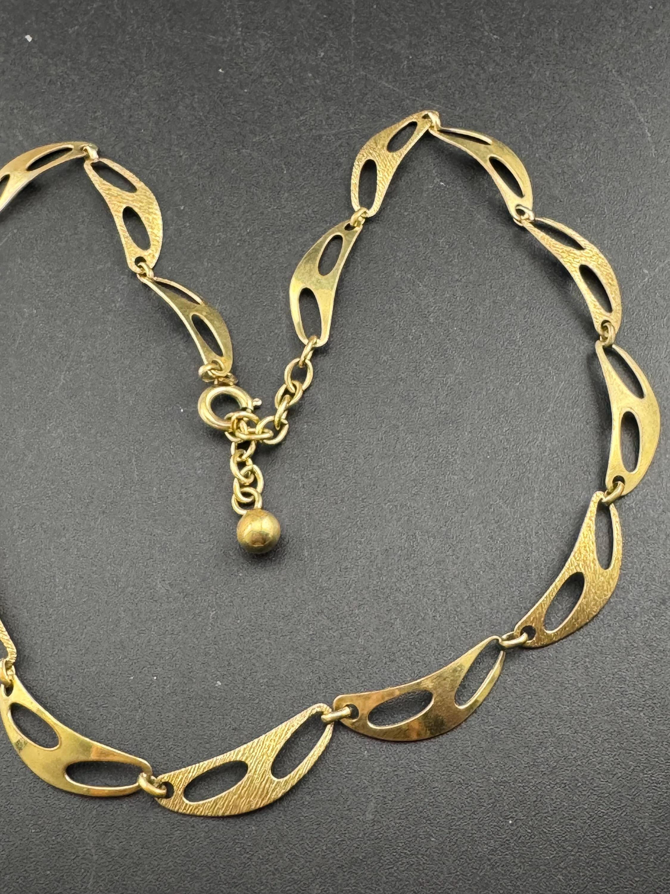 Vintage gold plated panel link collar necklace,  mid century