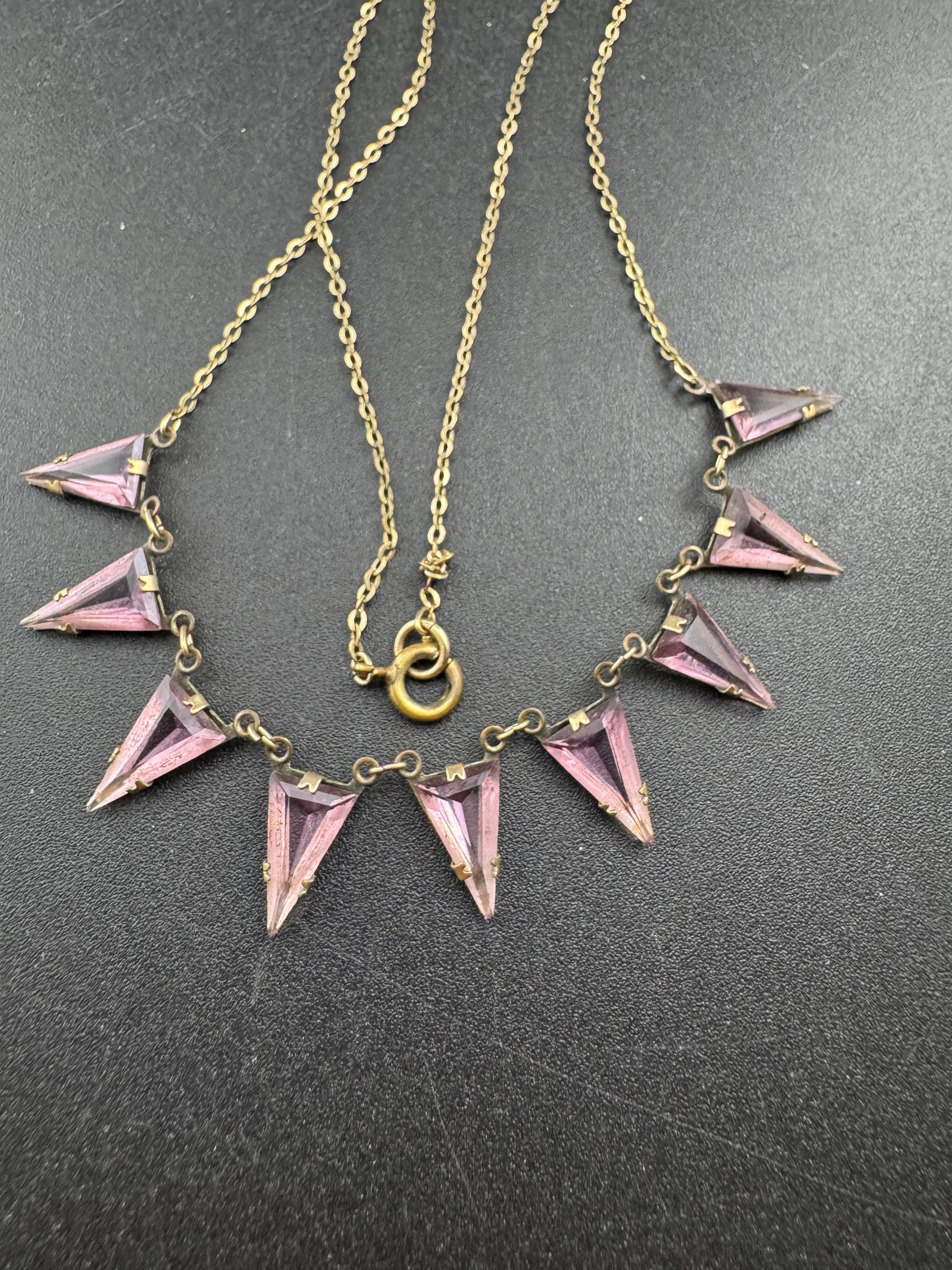 Art Deco Czech pink Open Back backed crystal Necklace , Vintage 1920s 1930s