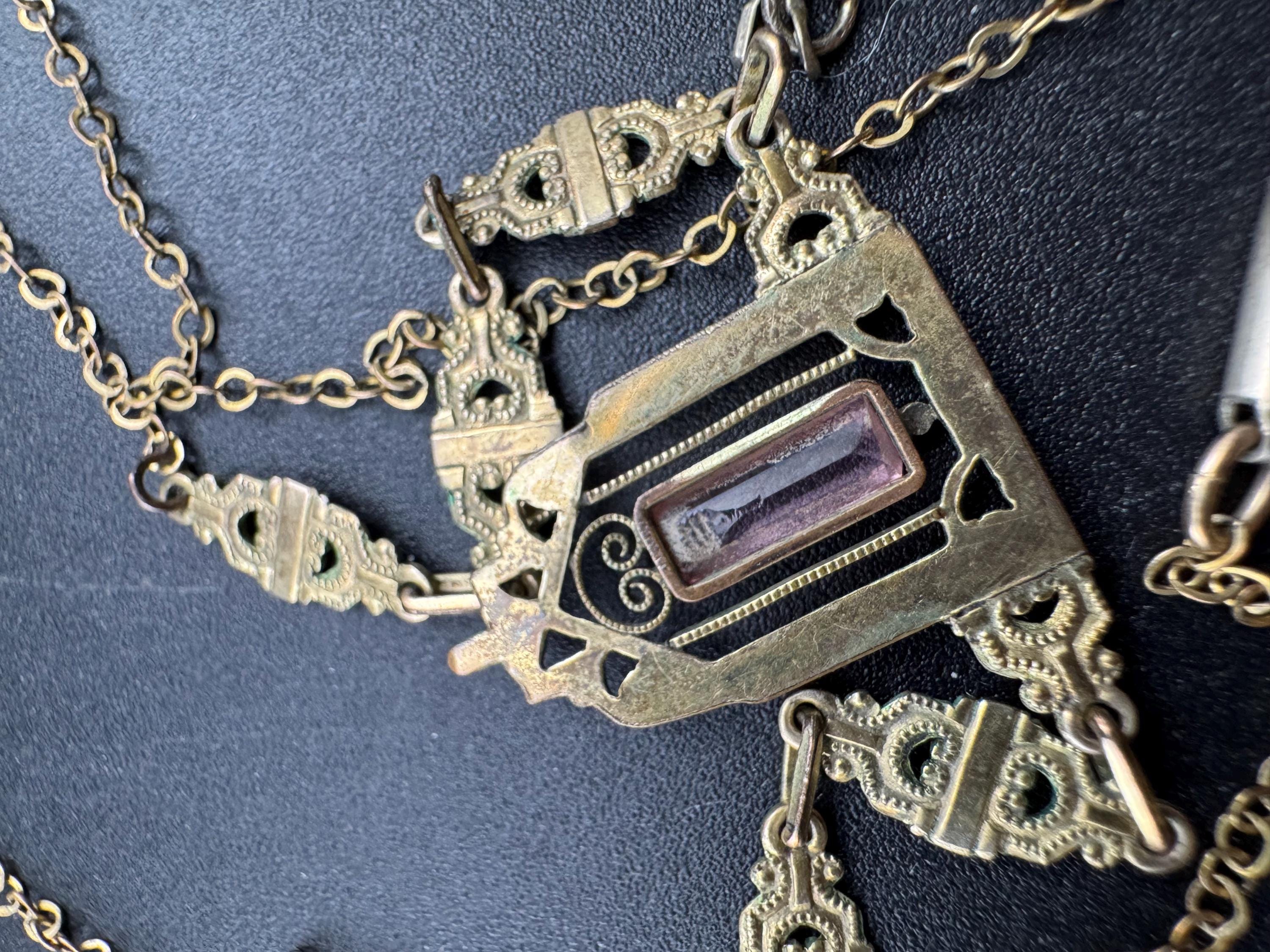 Antique rolled gold amethyst purple  pendant necklace
