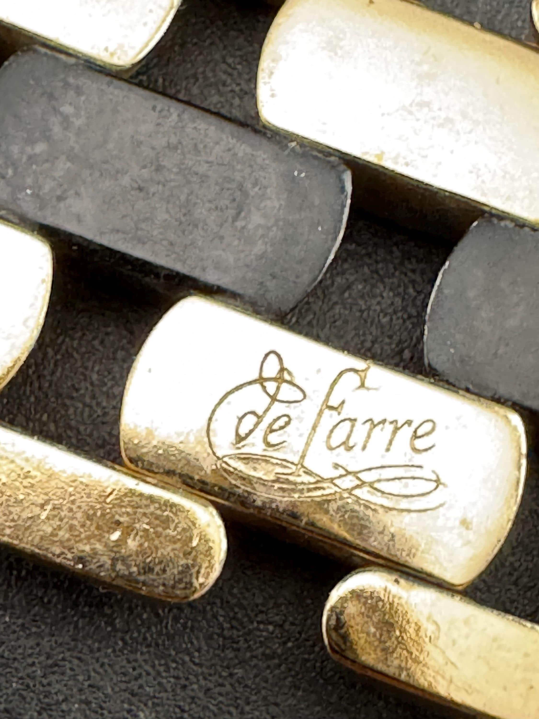 1950s De Farre warm gold tone black brick chain bracelet, 19.5cm French vintage