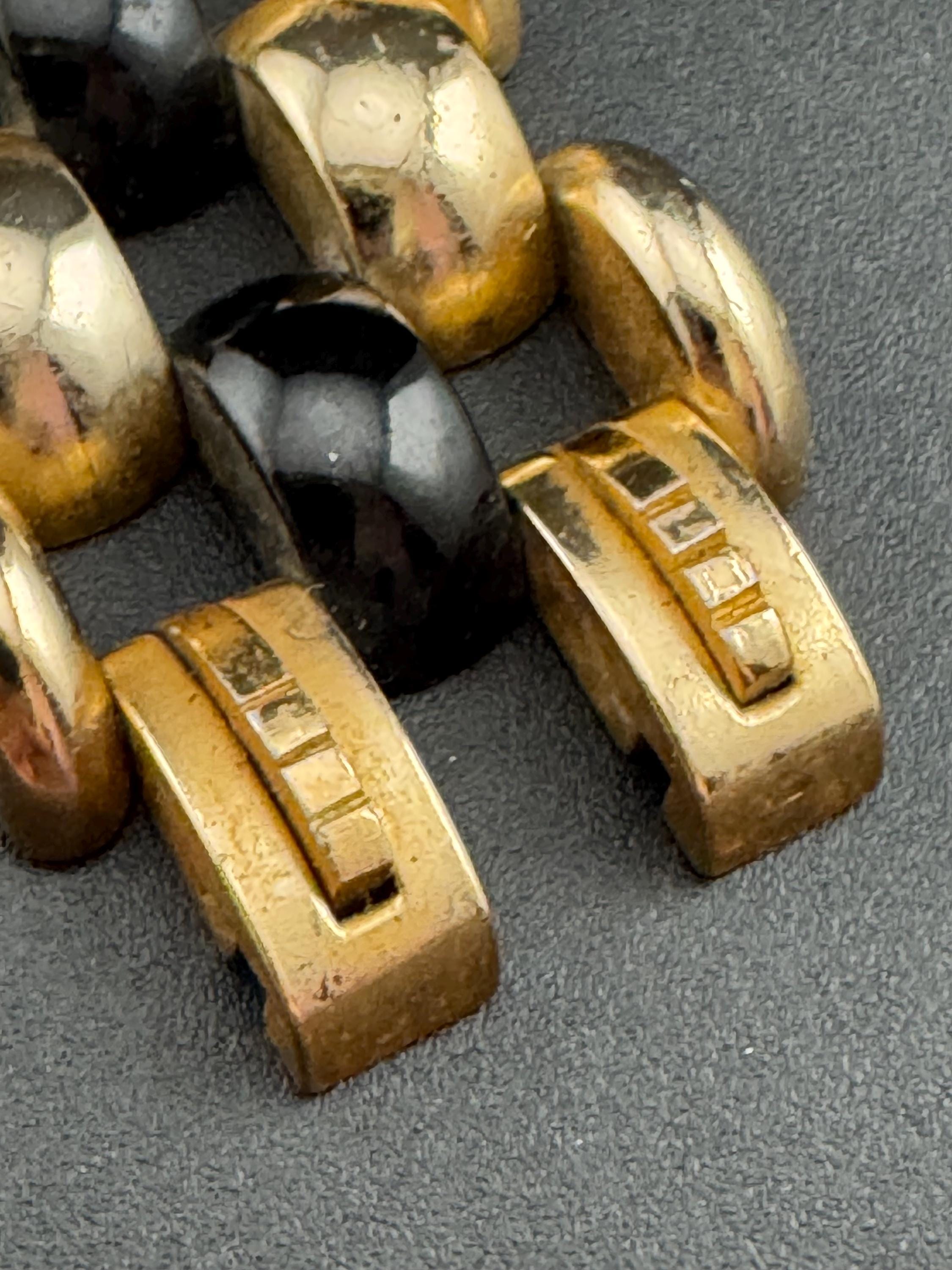 1950s De Farre warm gold tone black brick chain bracelet, 19.5cm French vintage