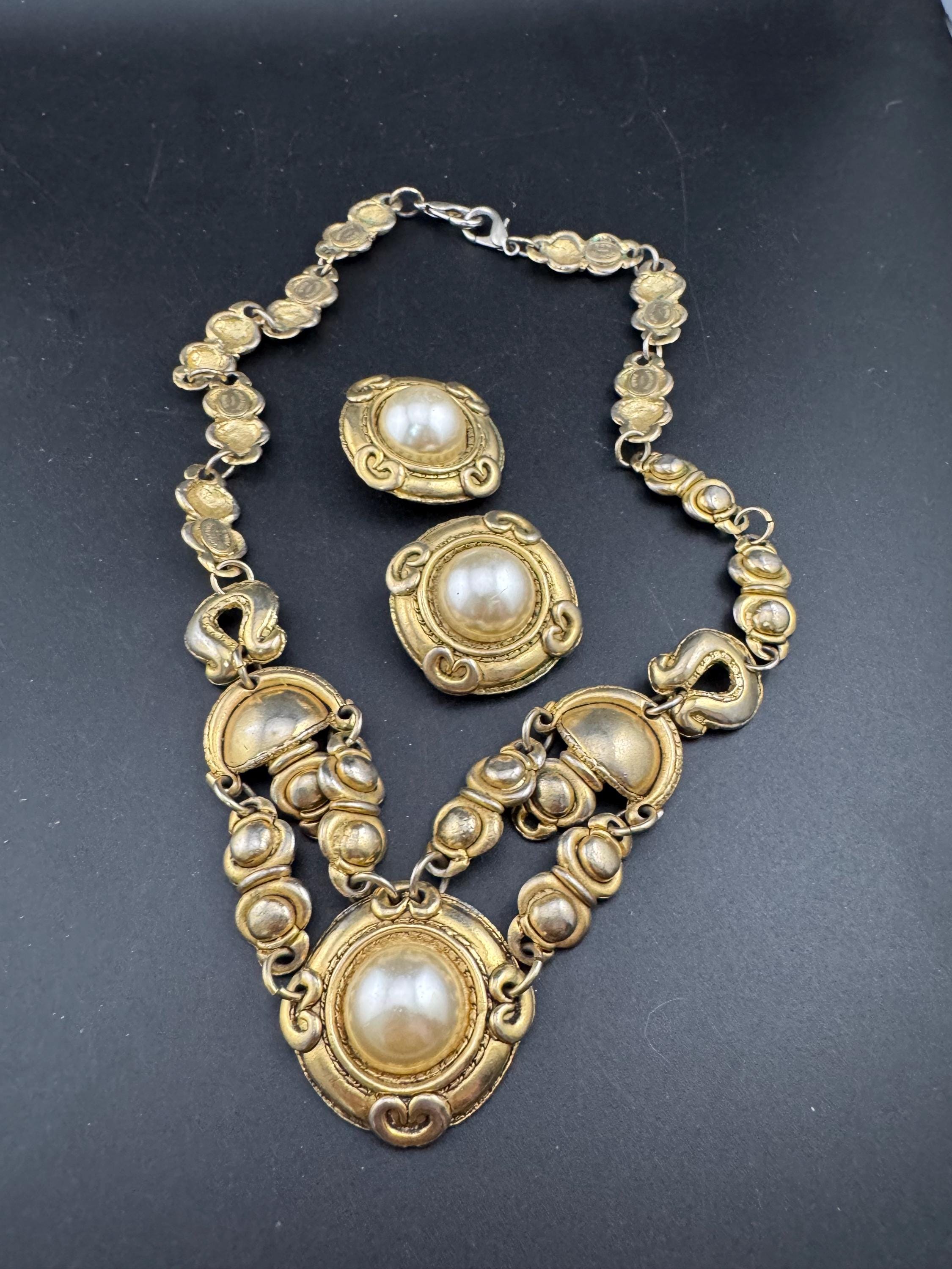 Vintage Chorange Paris Faux Pearl Jewelry Set, Signed French Designer