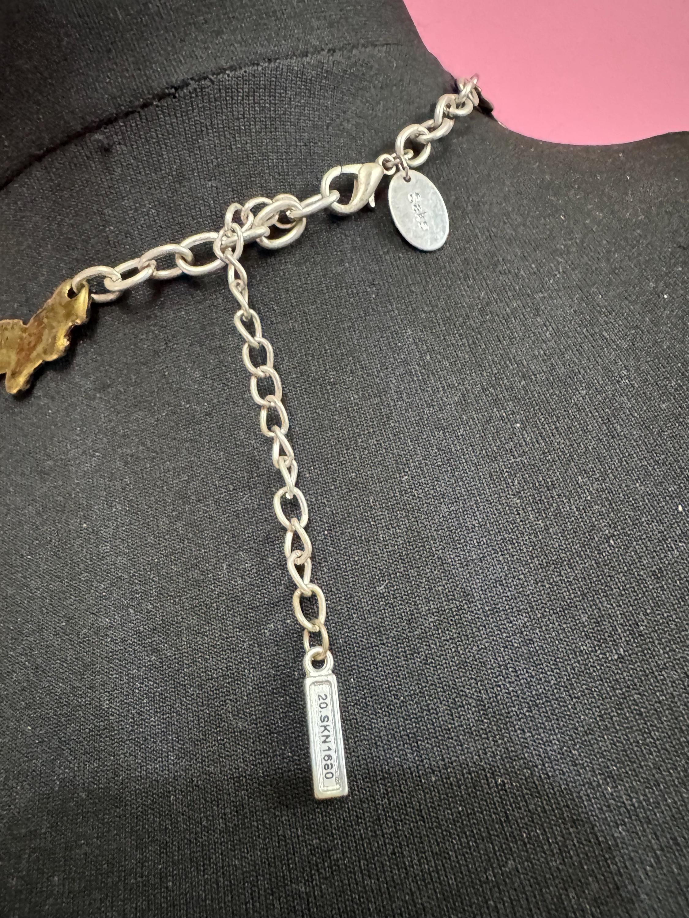 Vintage SAKS silver and brass brutalist melted metal panel link choker necklace