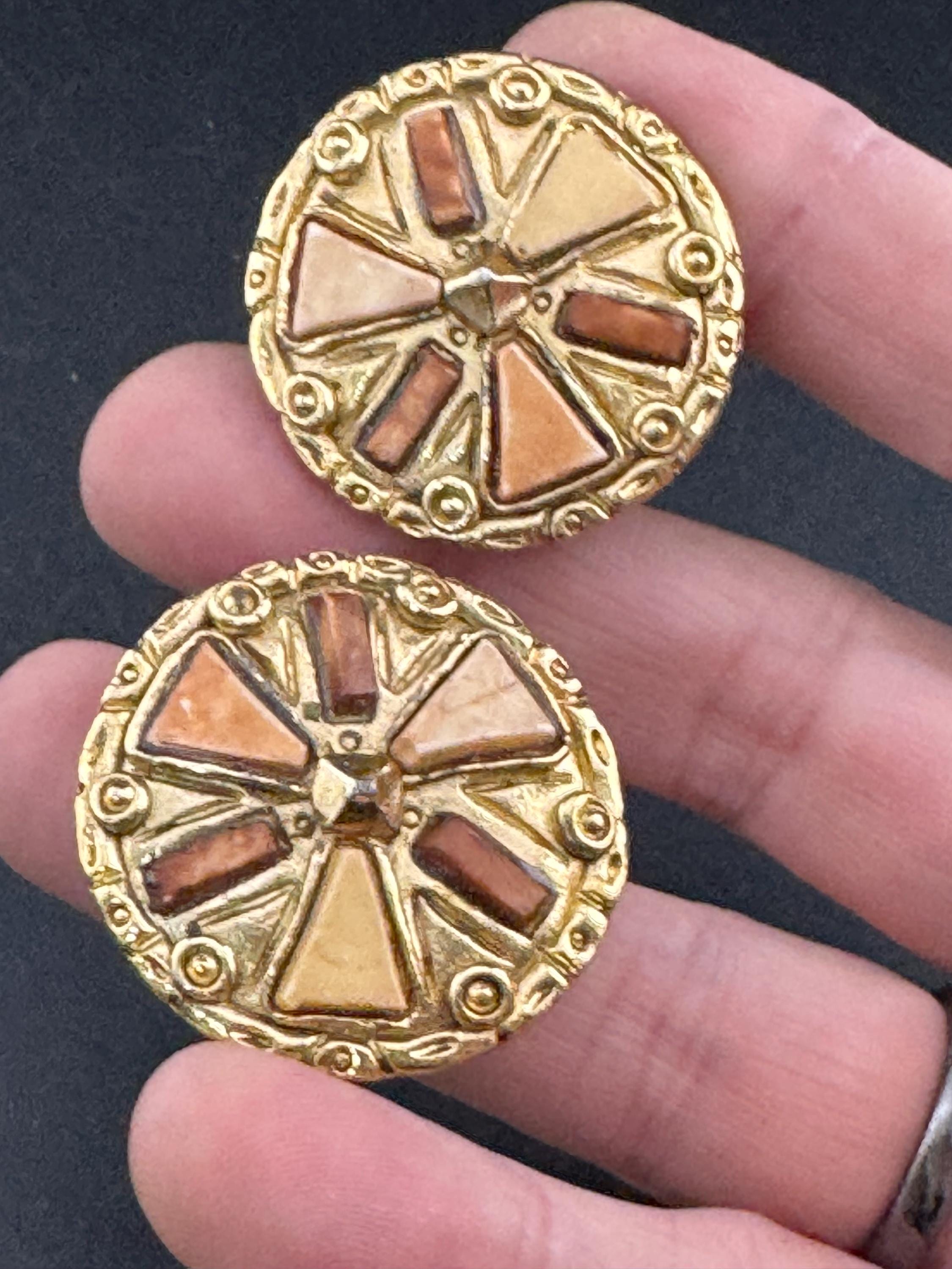 Jacky de G big gold disc Clip On Earrings: Oversized designer studs