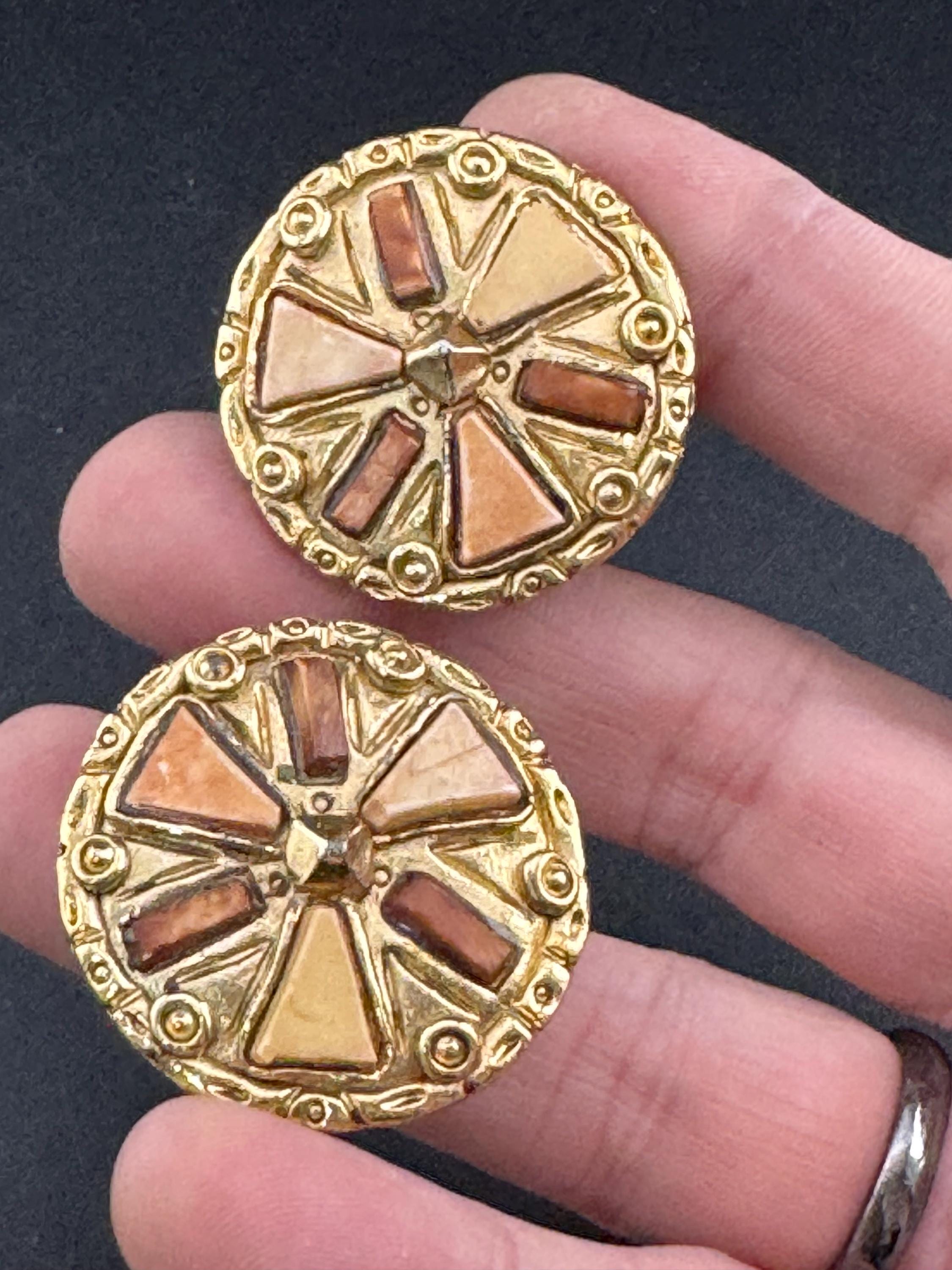 Jacky de G big gold disc Clip On Earrings: Oversized designer studs