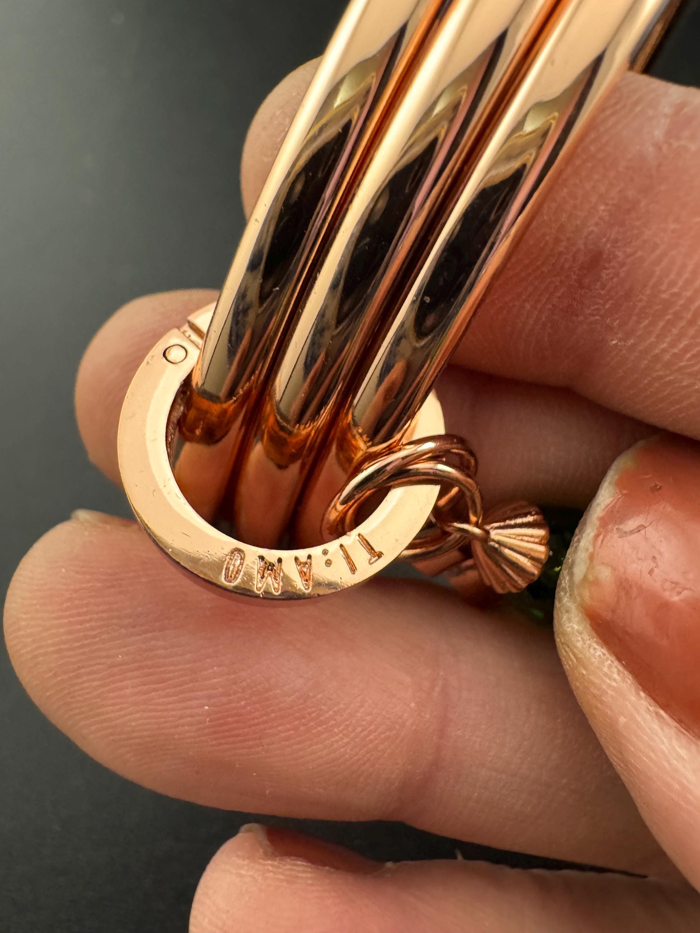 NEWBRIDGE triple rose gold plated birthstone bangles,  May birthday emerald beads