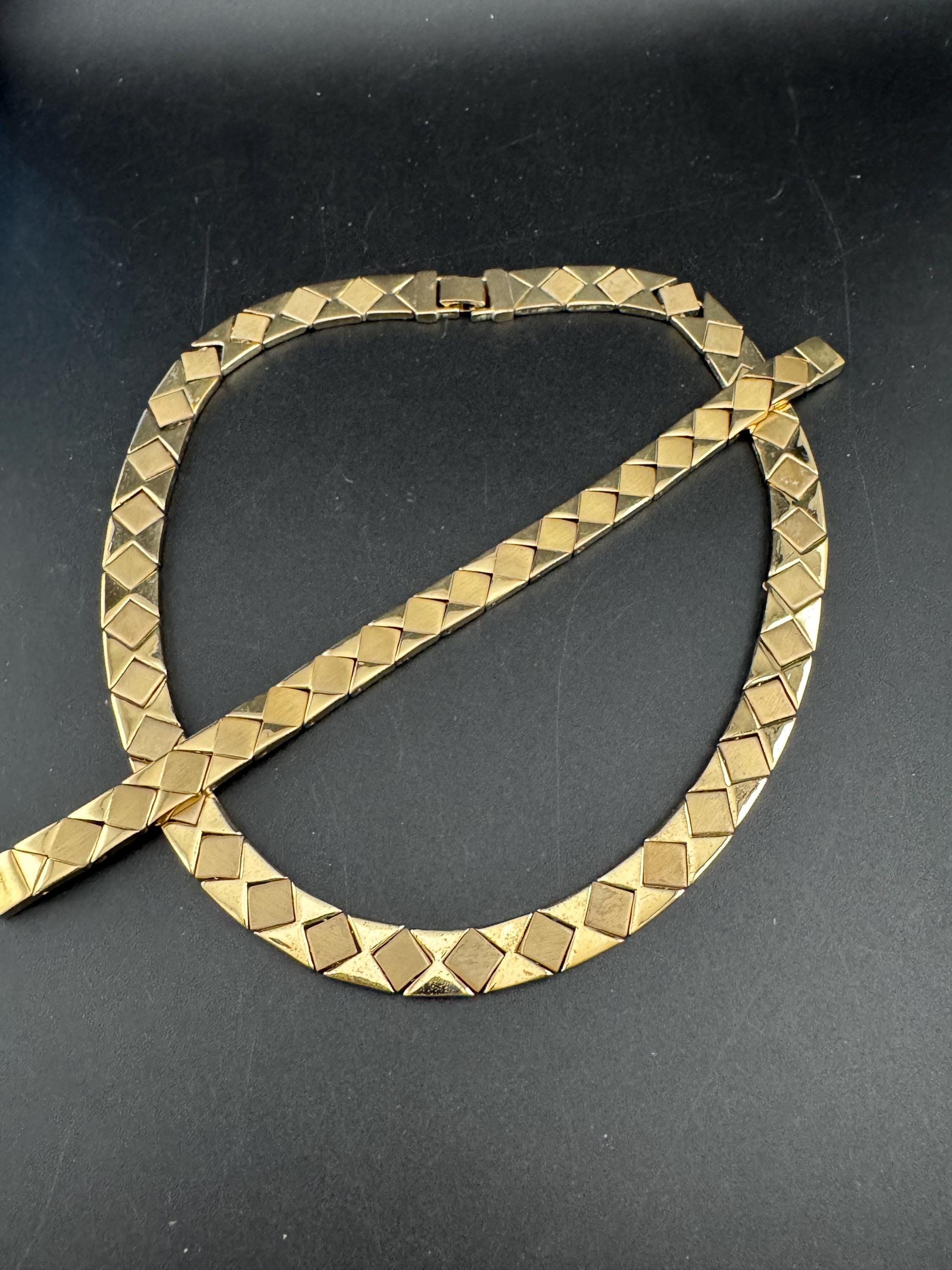 Vintage signed MONET jewellery set, gold necklace choker and magnetic bracelet