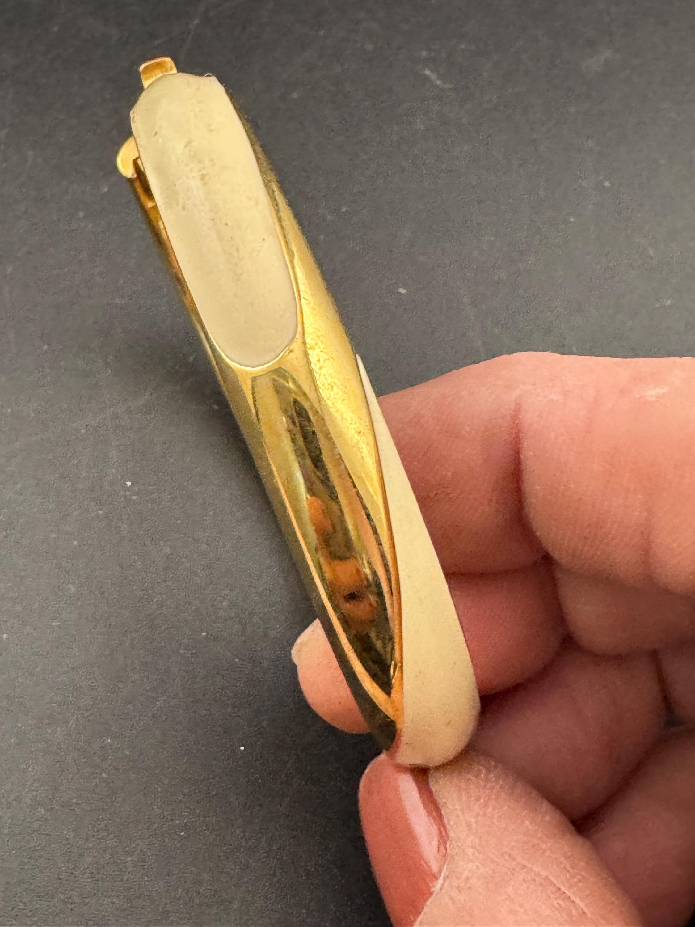 MONET signed cream enamel gold bangle bracelet, hinged clamper