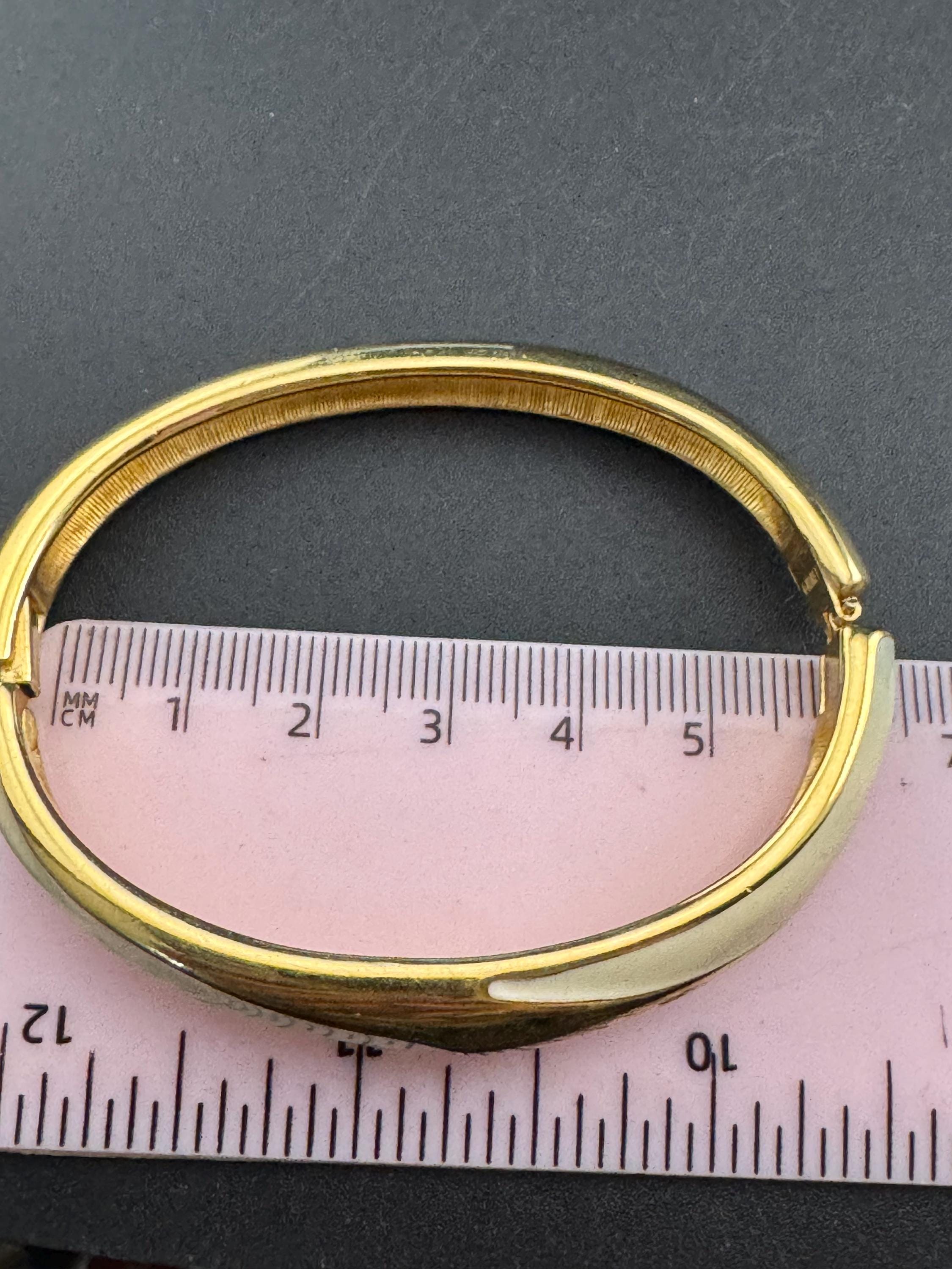 MONET signed cream enamel gold bangle bracelet, hinged clamper