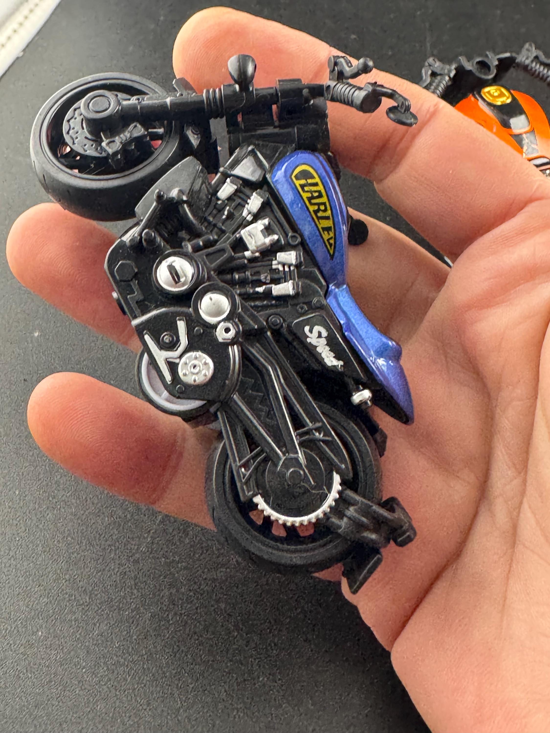 Miniature Motorbike cake topper , craft scenery decoration toy ,  orange or blue