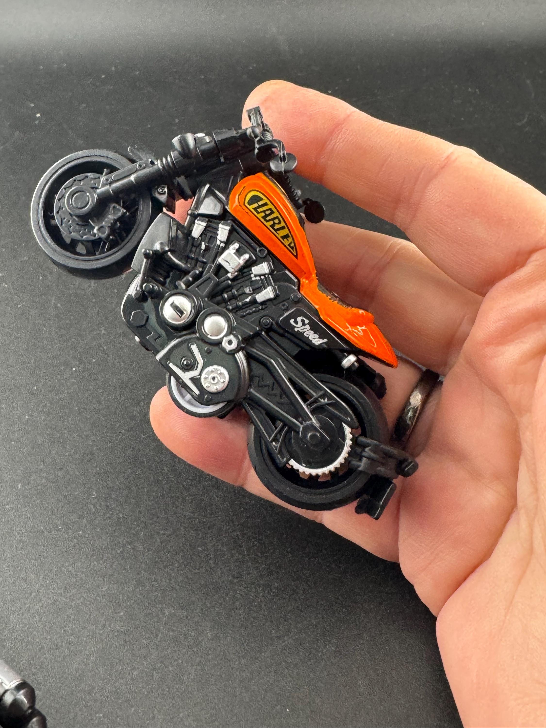 Miniature Motorbike cake topper , craft scenery decoration toy ,  orange or blue