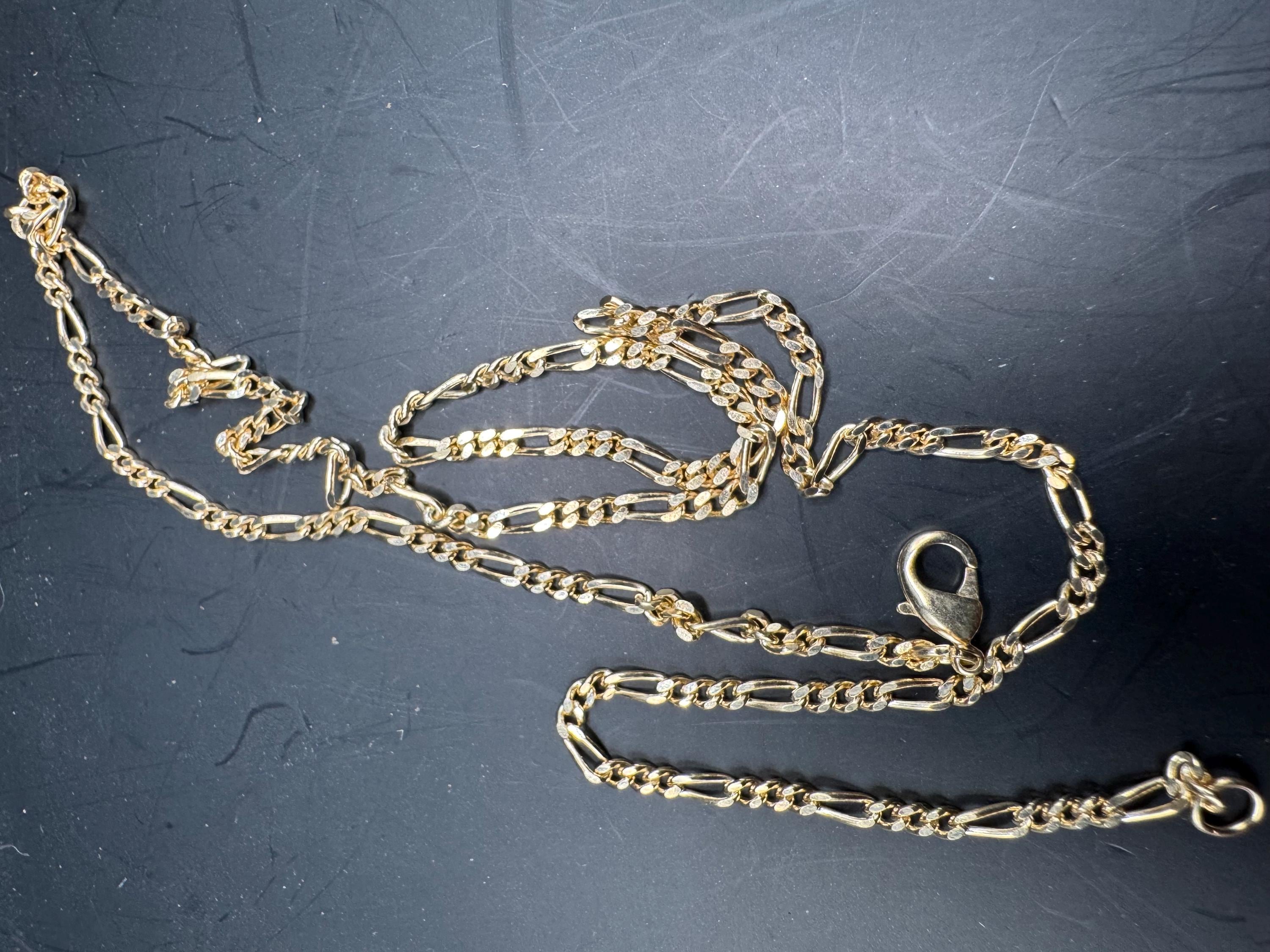Vintage 46cm fine Figaro chain necklace, gold plated 2mm unused