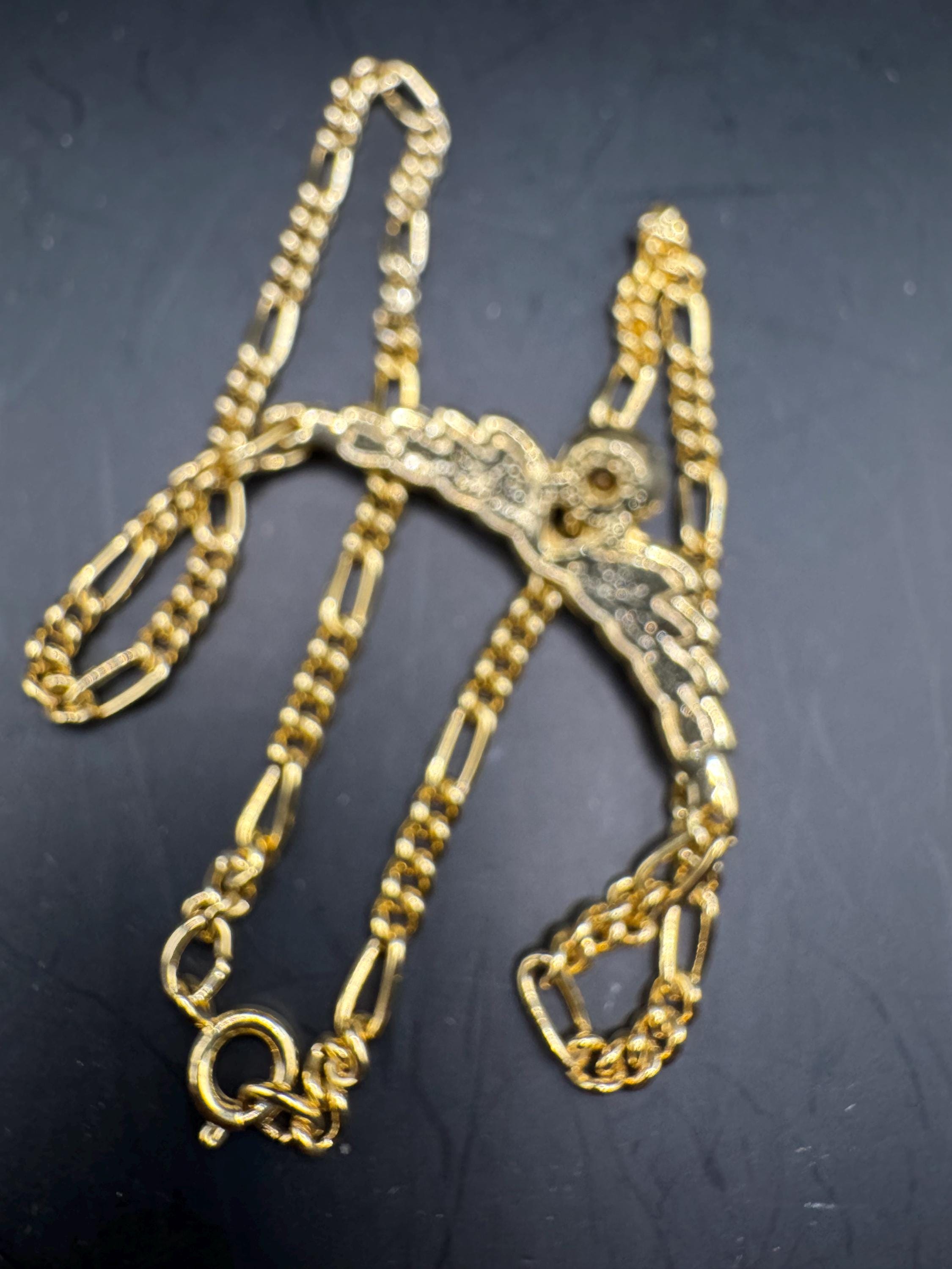 Gold Tone Figaro Chain sapphire Necklace: blue clear Rhinestone