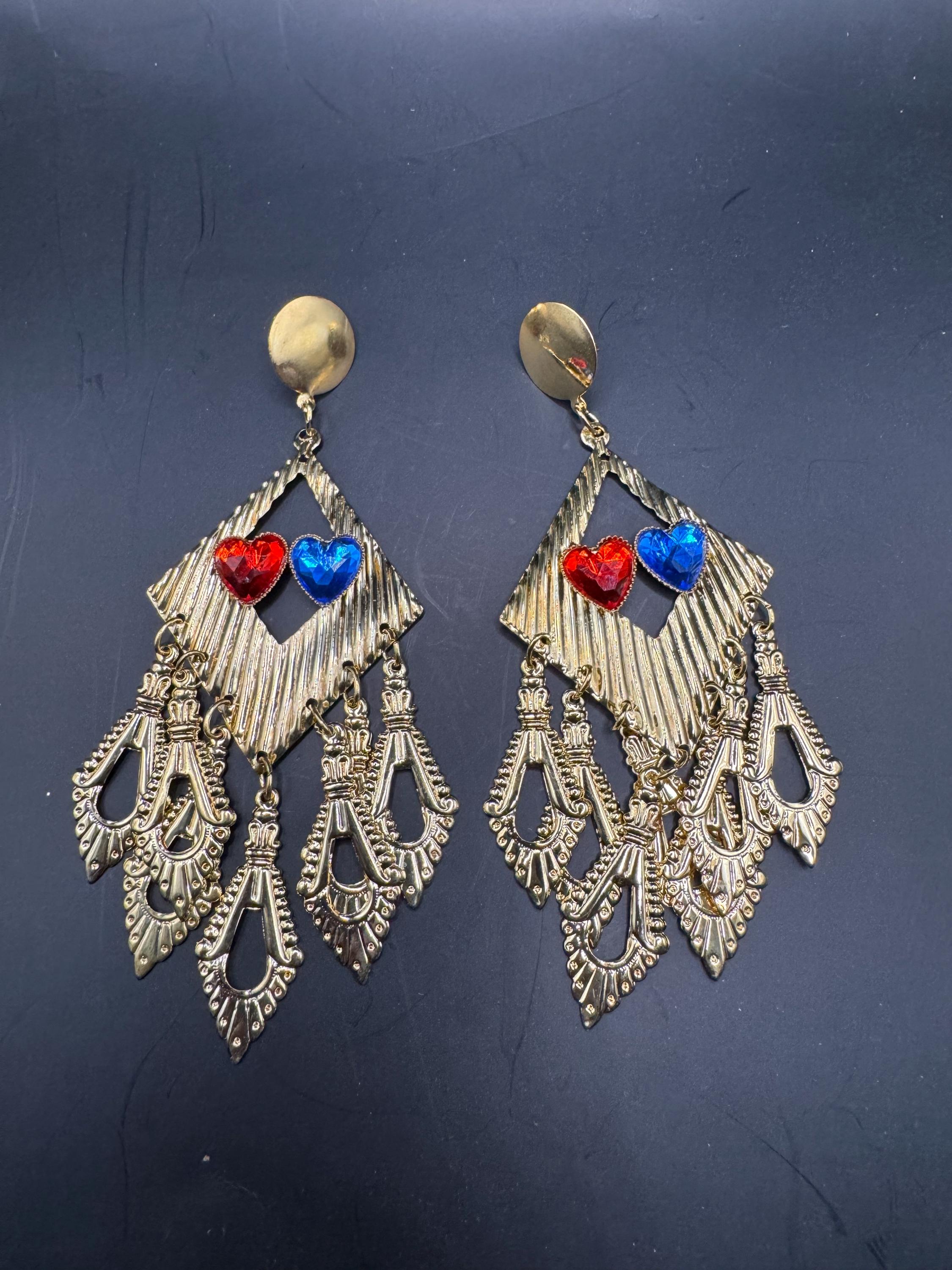 80s Oversized Heart Dangle Earrings, Deadstock