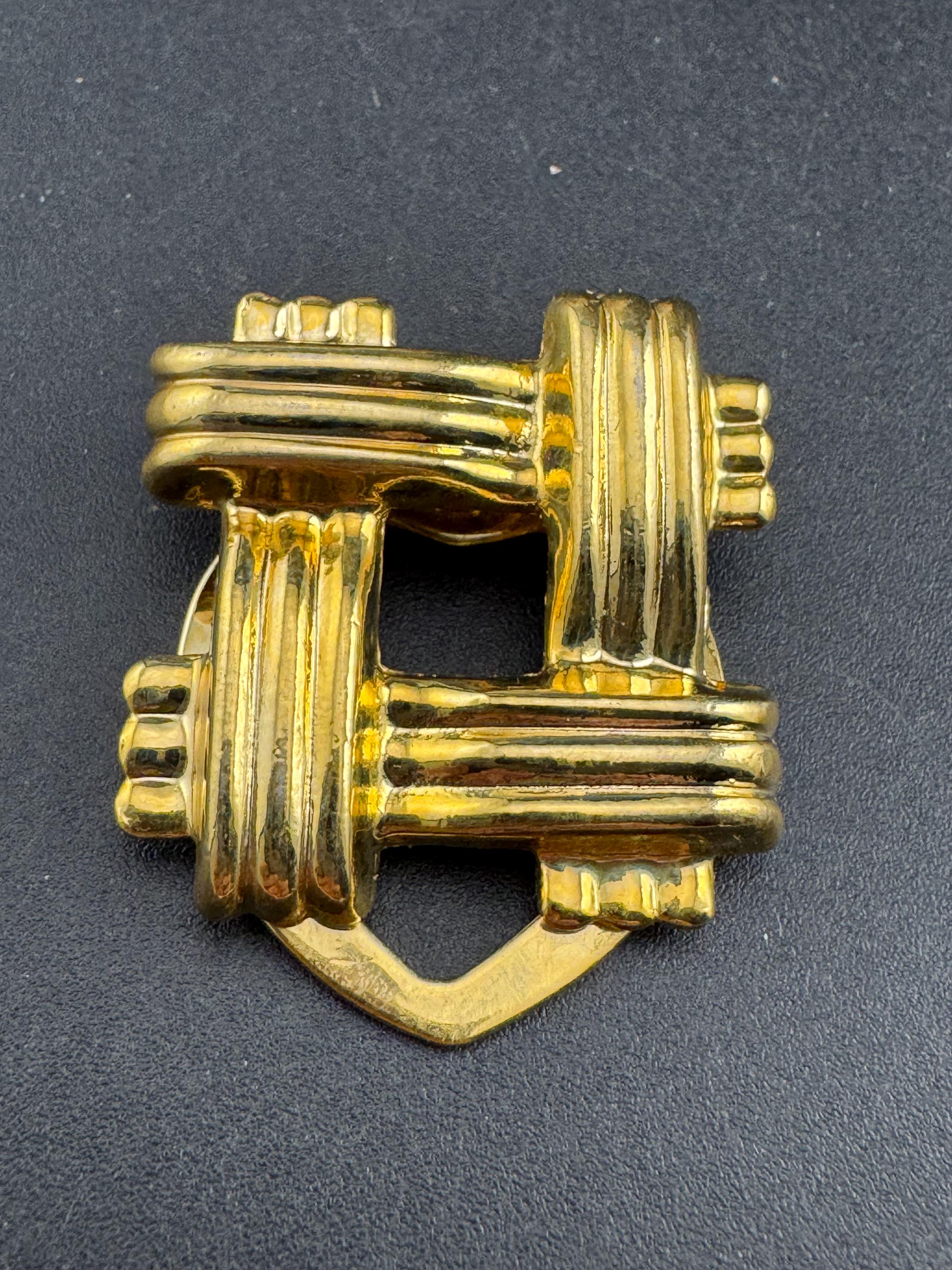 Vintage Gold modernist square Scarf Clip,  Ring for scarves