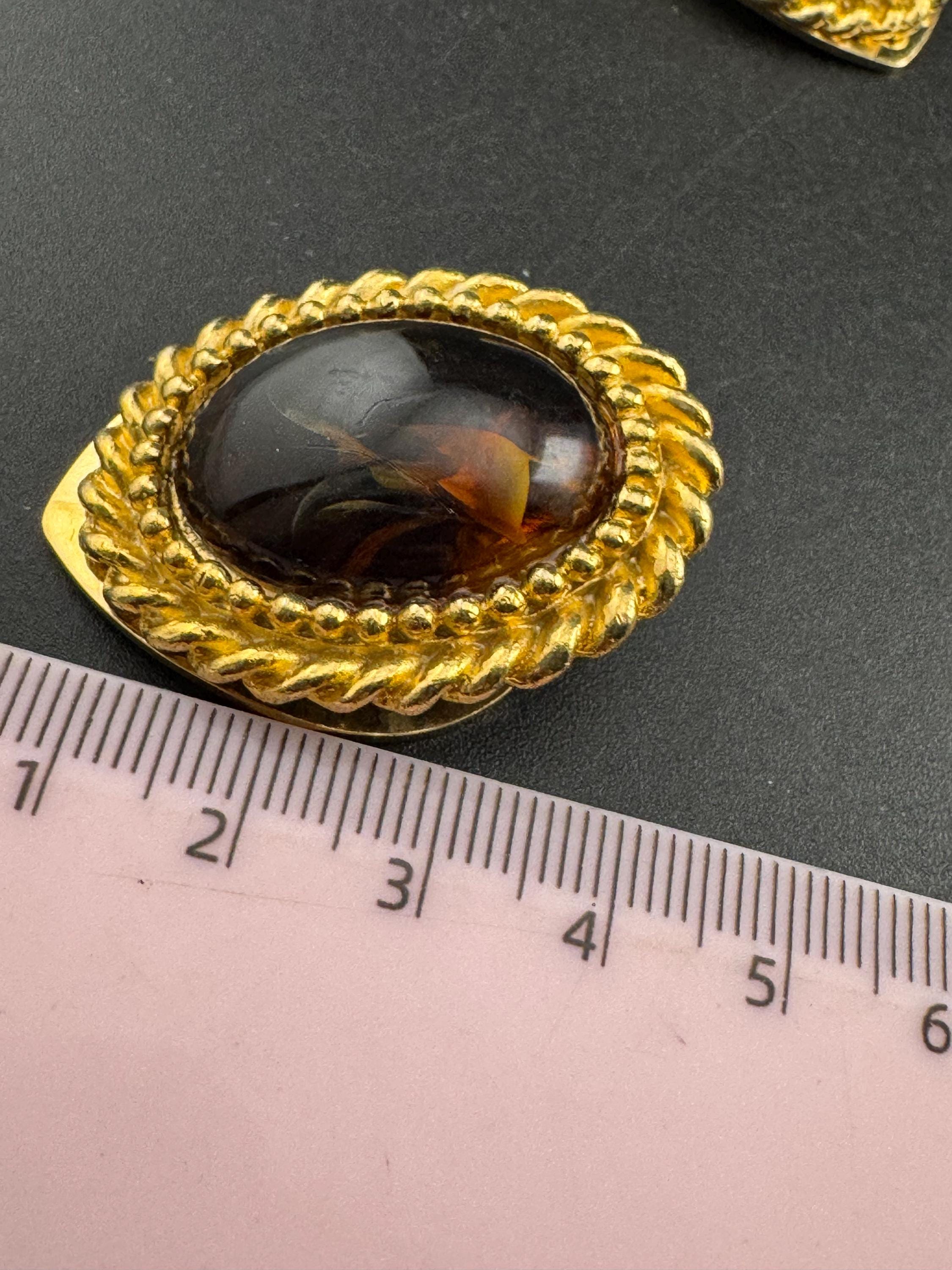 Gold rope edge brown cabochon Oval Scarf ring , unused 1980s