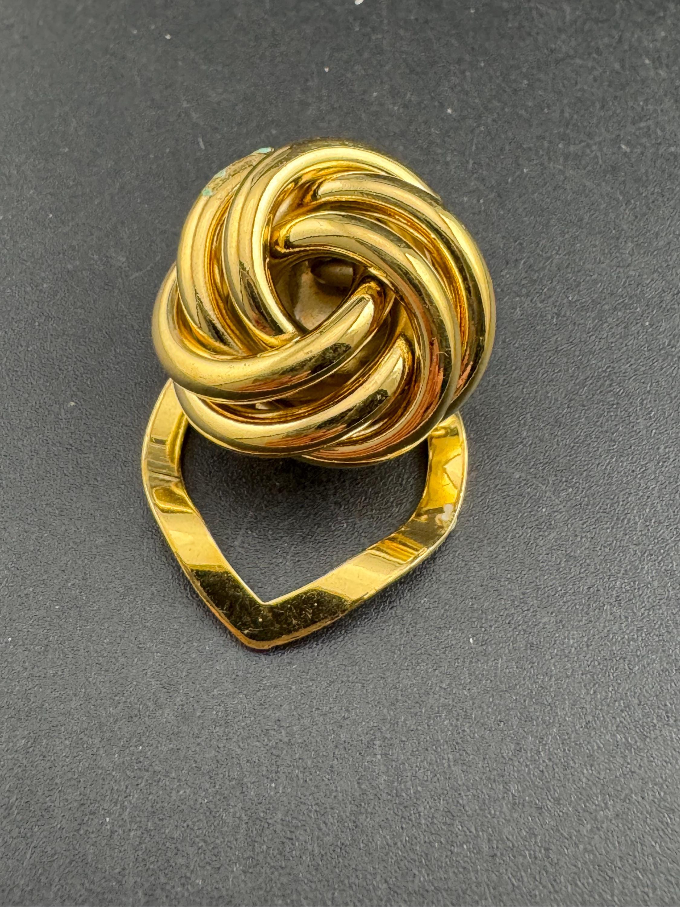 Classic 1980s tube knot Scarf Clip, gold tone unused old stock