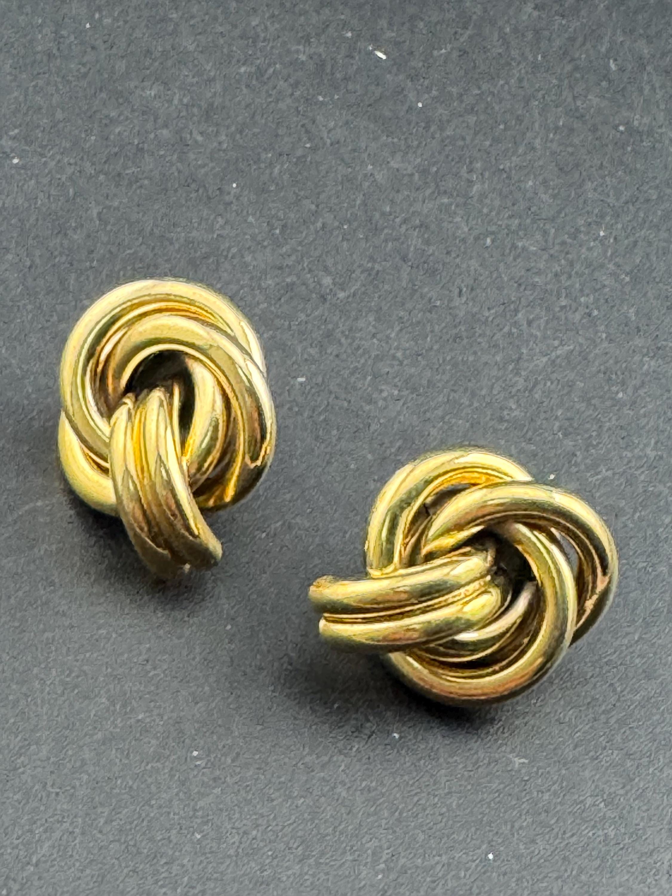 Vintage 1980s Gold tone tube knot pierced stud earrings, unused retro