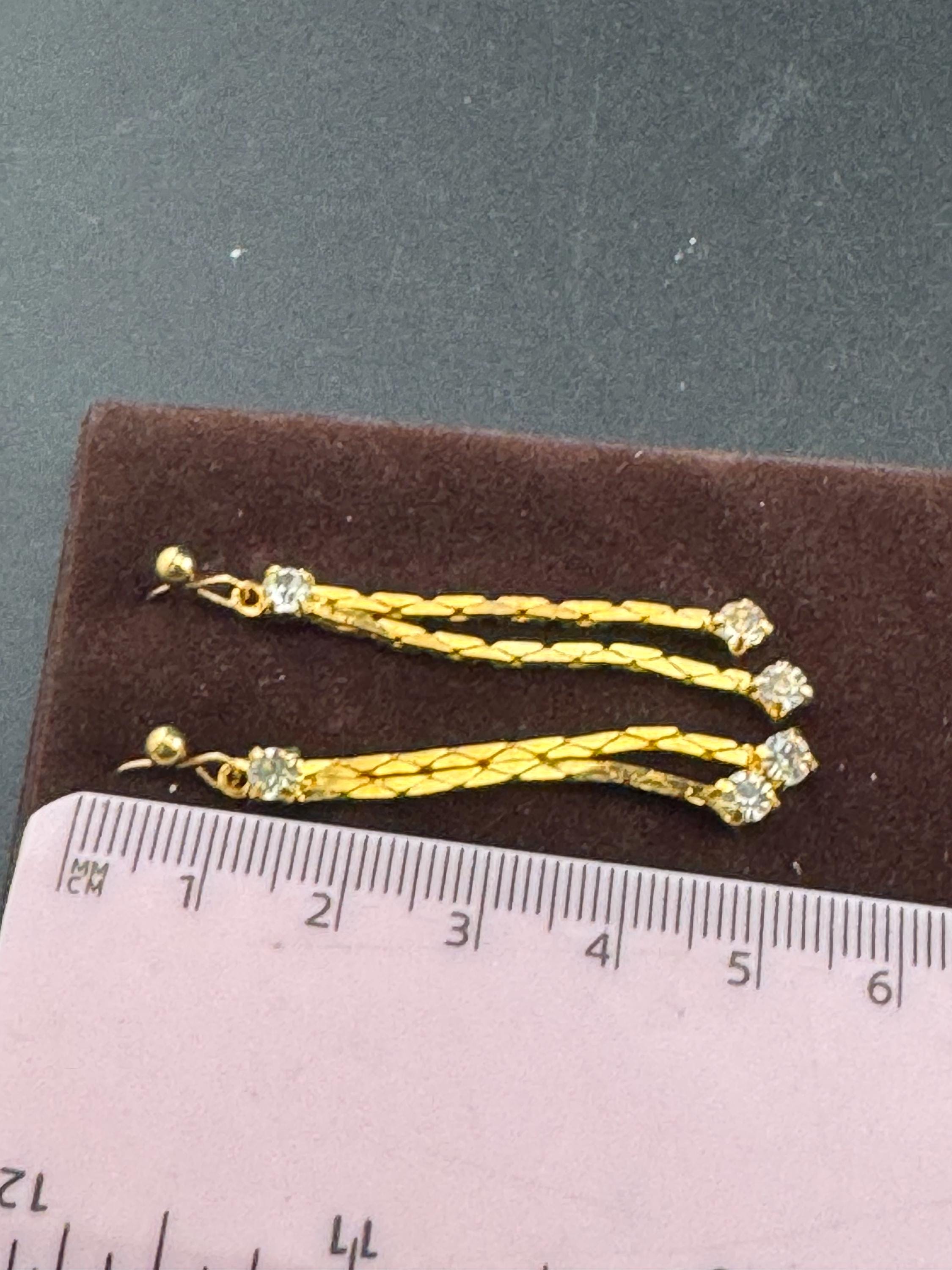 Vintage gold diamanté chain dangly earrings, 1970s unused for pierced ears
