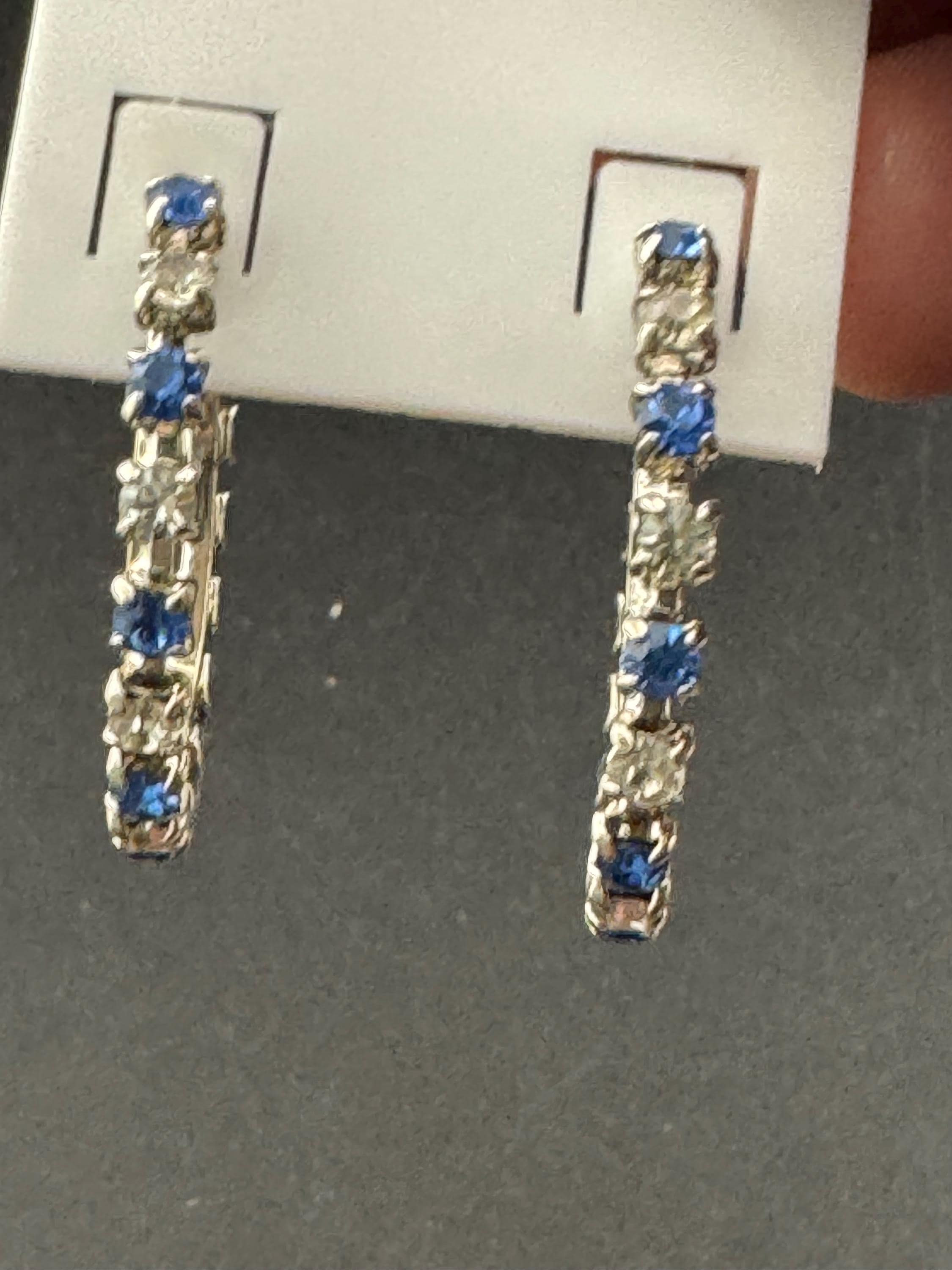 3.5cm clear and light blue diamanté crystal hoop earrings, silver tone for pierced ears