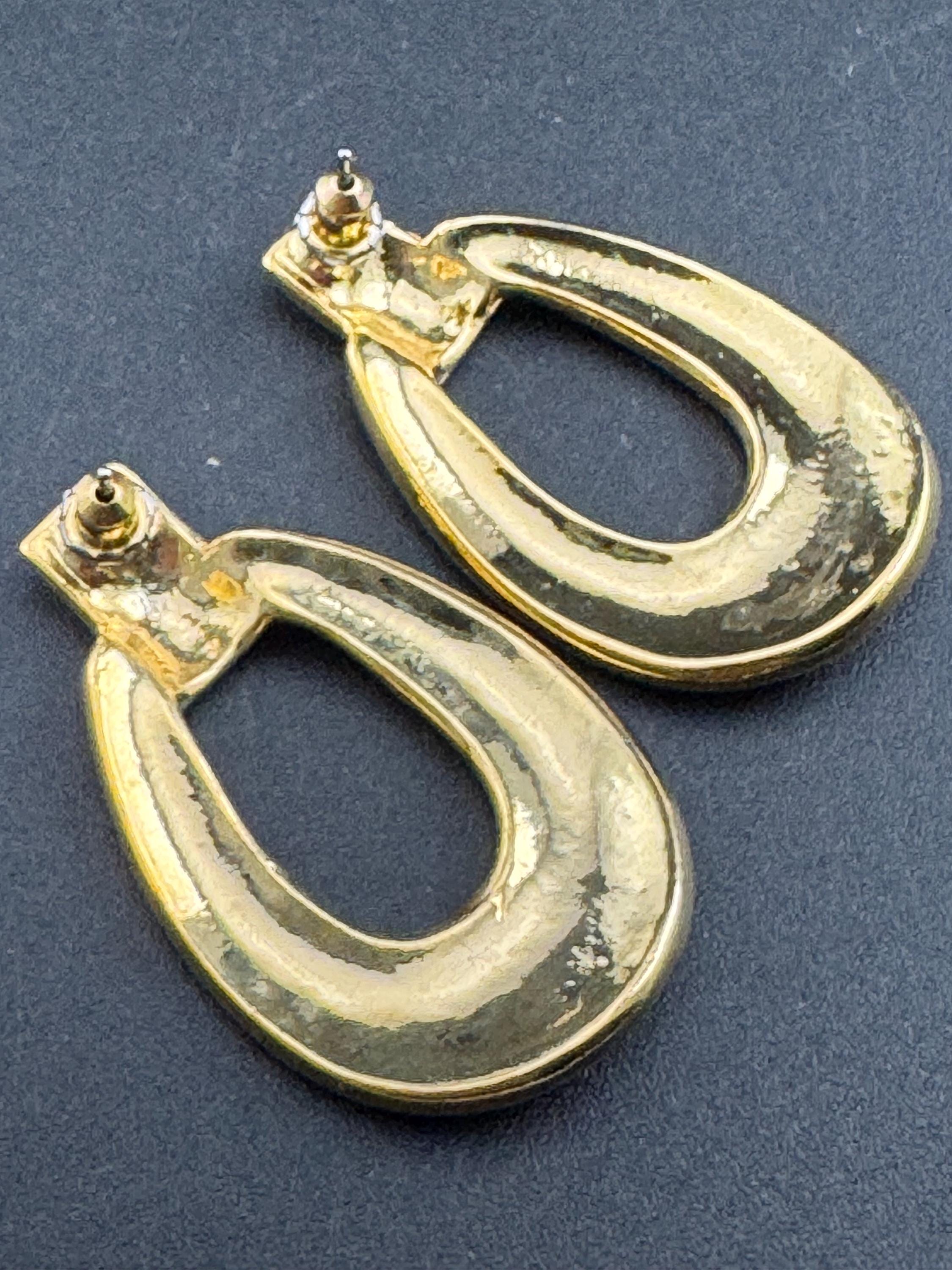 Tan orange brown enamel door knocker drop earrings, pierced gold tone