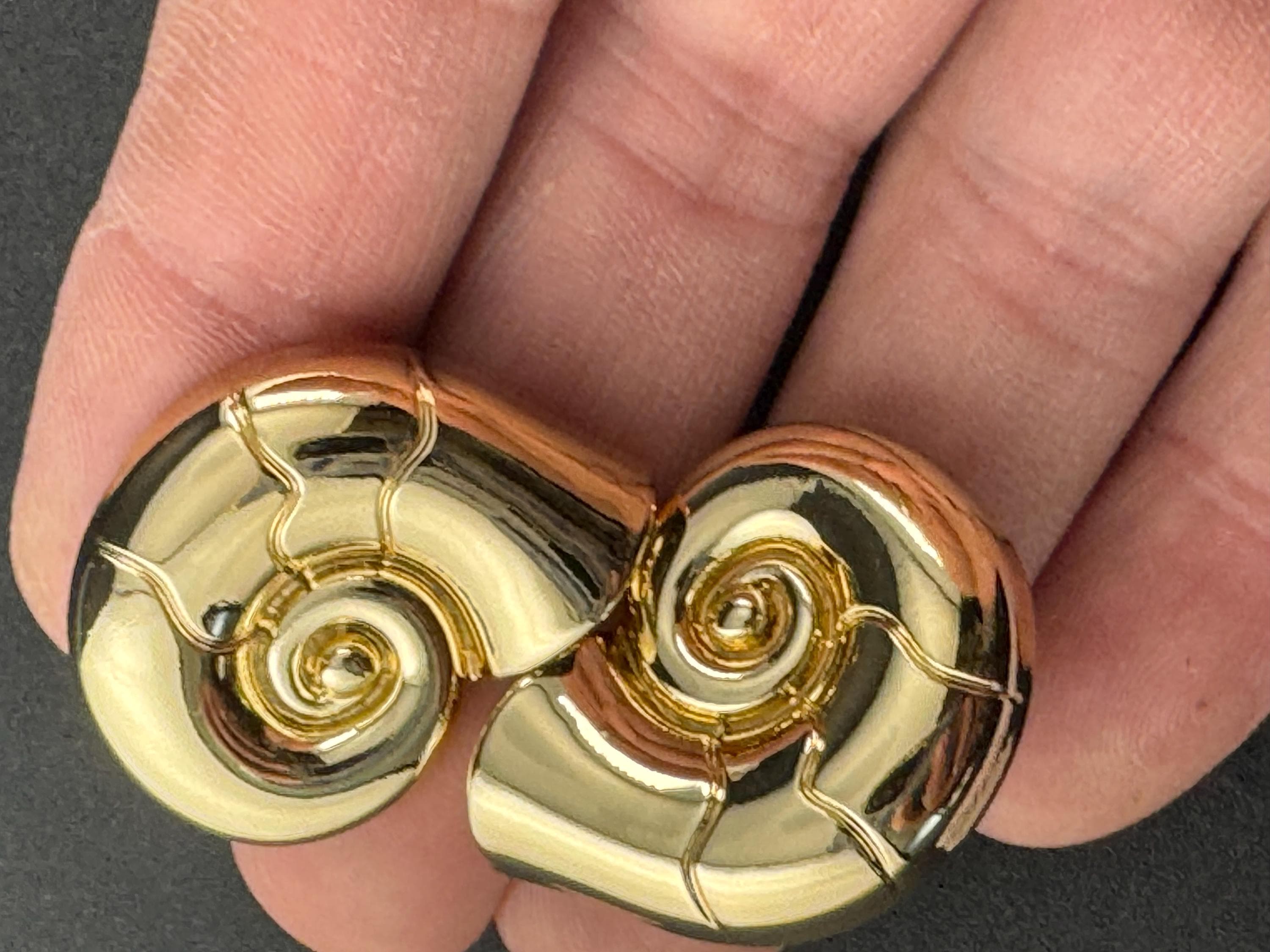 Gold ammonite shell sewing buttons, three sizes 30mm 23mm 20mm