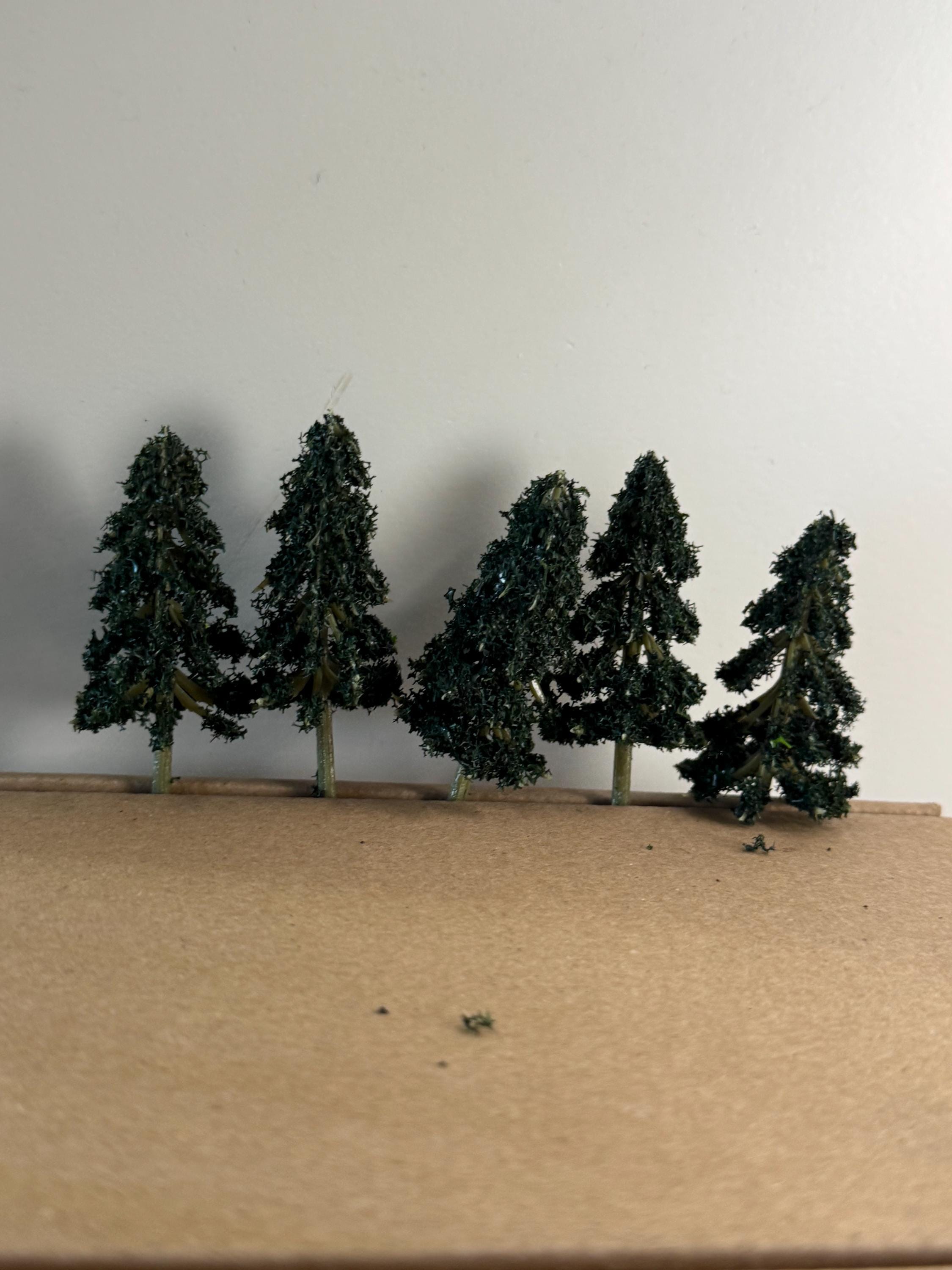 Dark Green Miniature Fir Trees (5 Pieces): 7cm craft scenery
