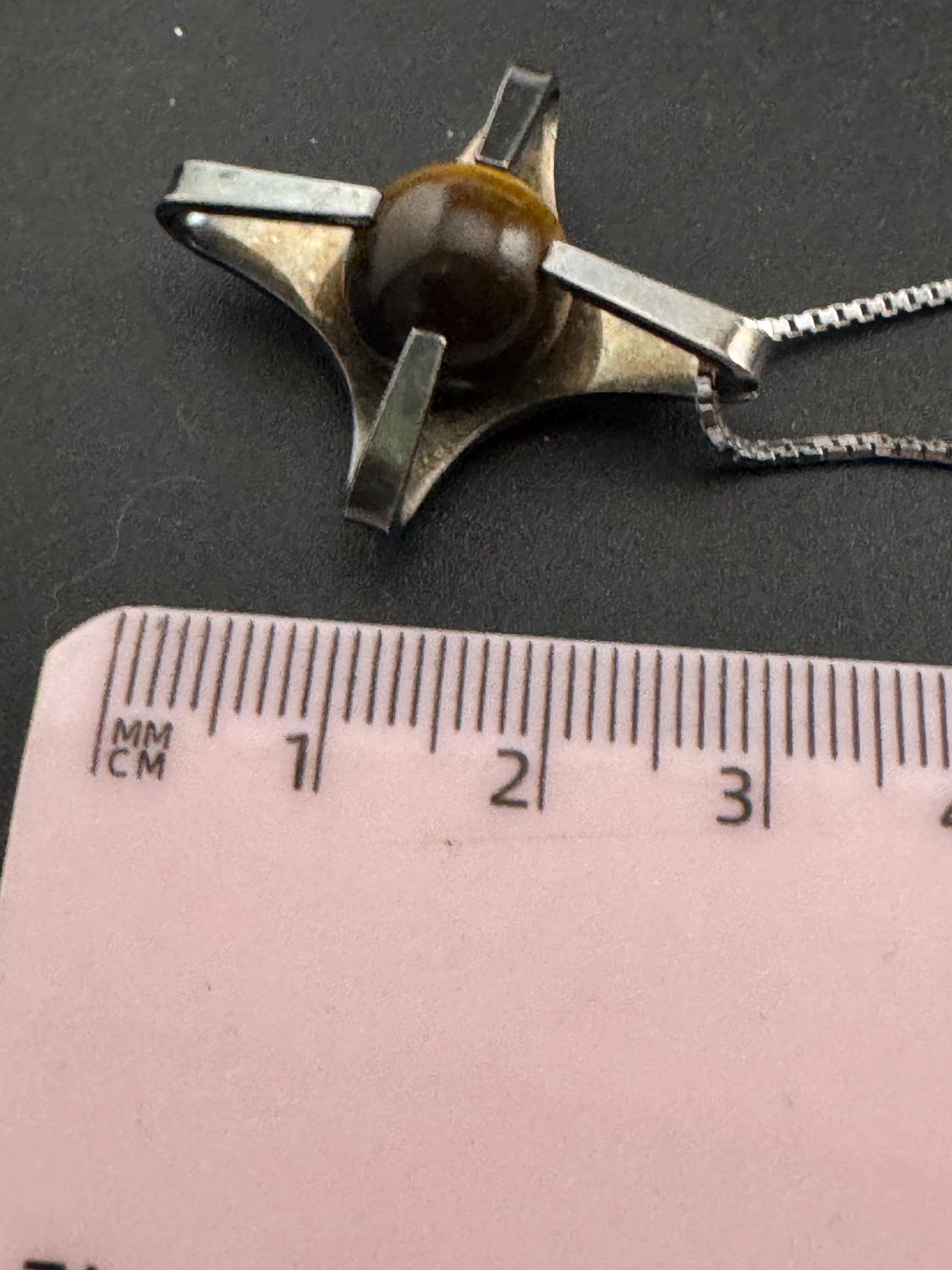 Vintage 1970s Tiger's Eye Sterling Silver Pendant Necklace, modernist brutalist design