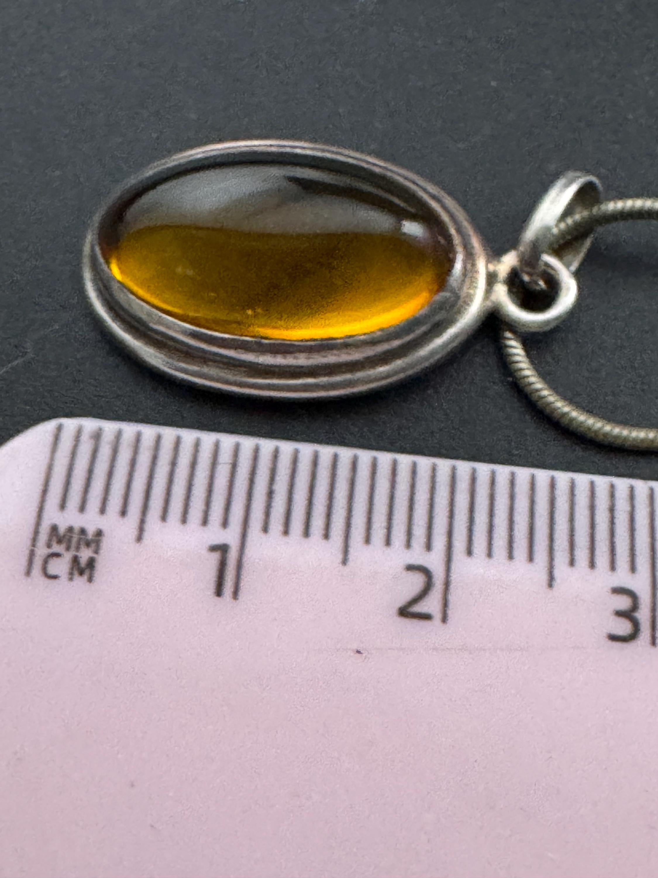 Natural Amber oval Pendant Necklace: Sterling Silver Jewelry