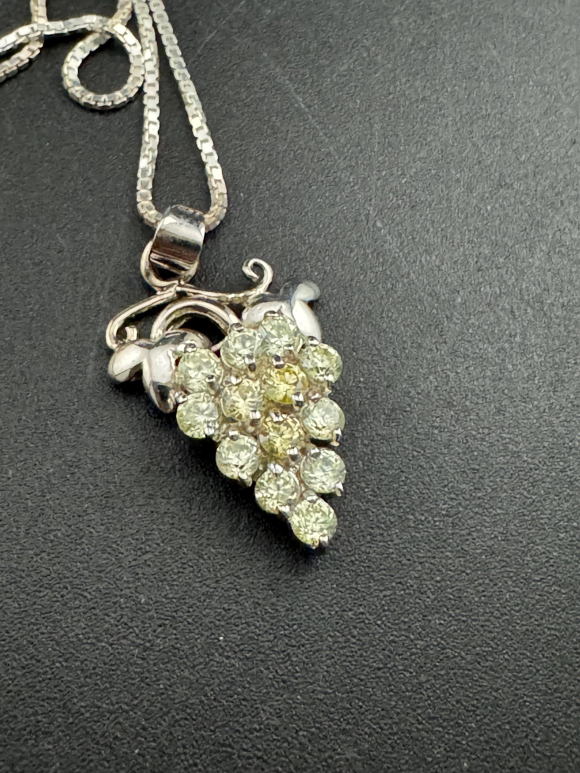 Vintage rhinestone grape pendant necklace, 925 Sterling Silver