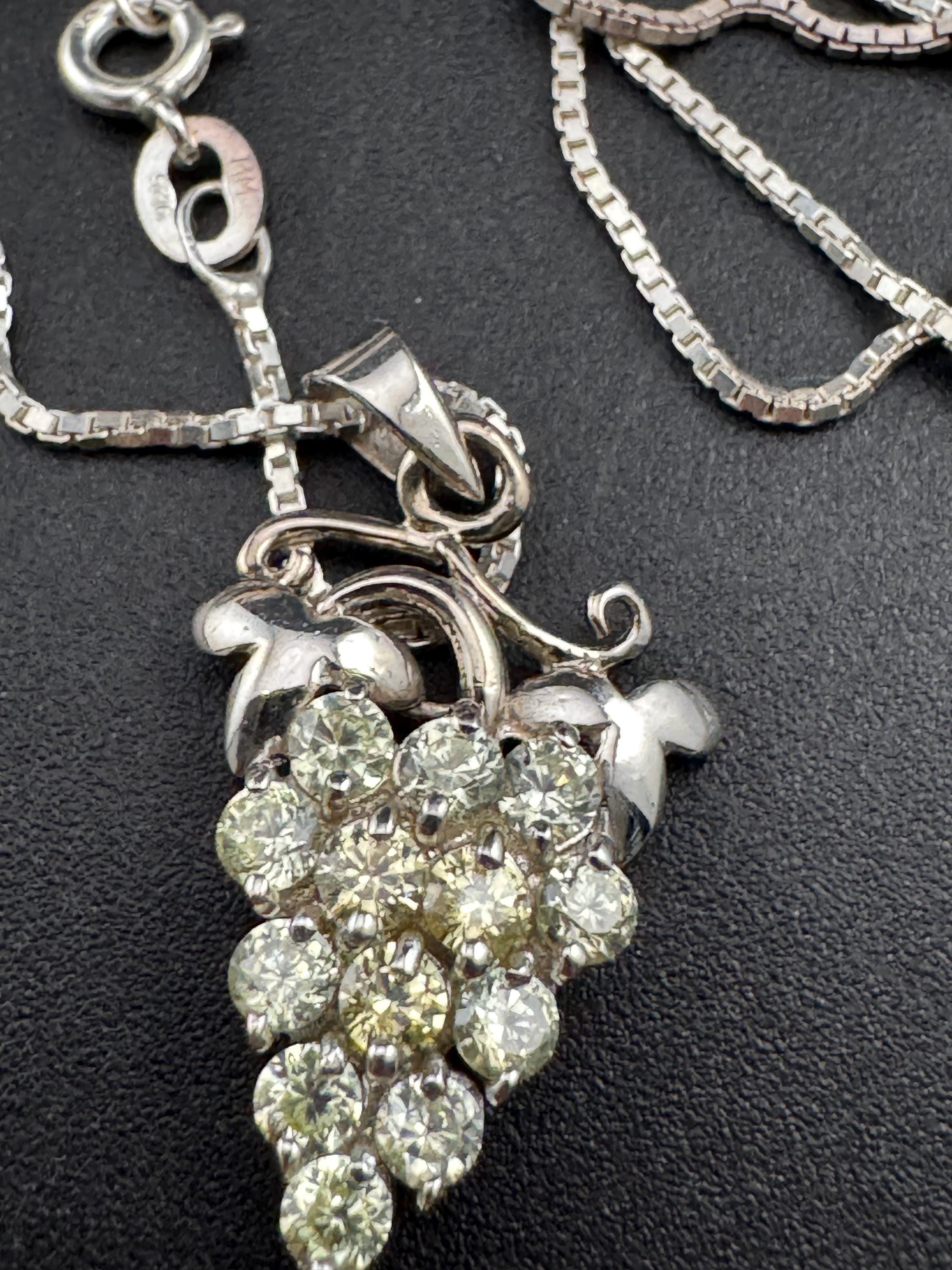 Vintage rhinestone grape pendant necklace, 925 Sterling Silver