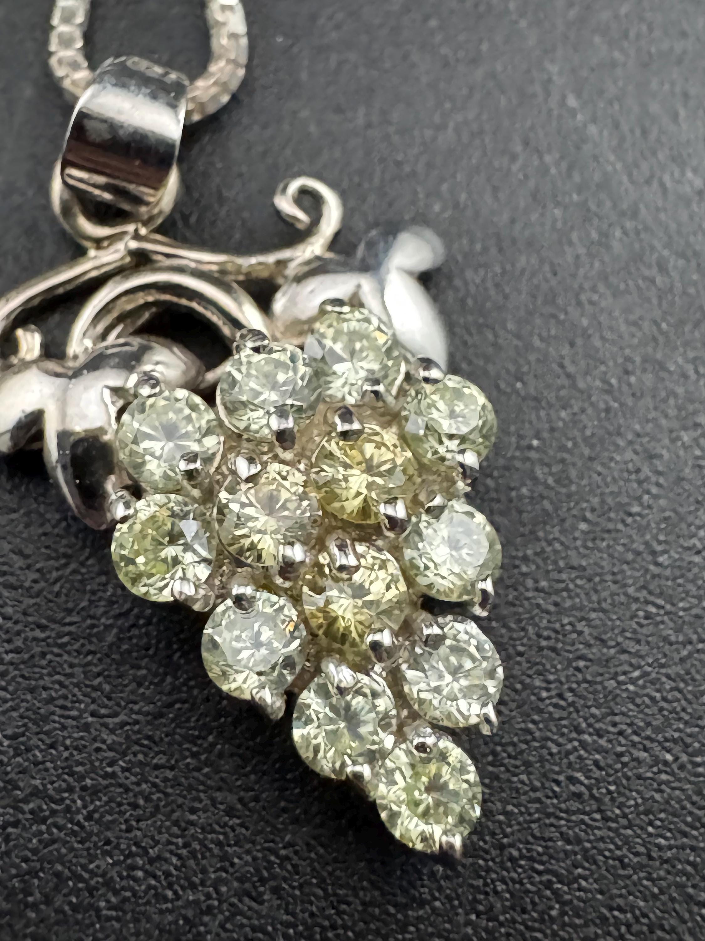 Vintage rhinestone grape pendant necklace, 925 Sterling Silver