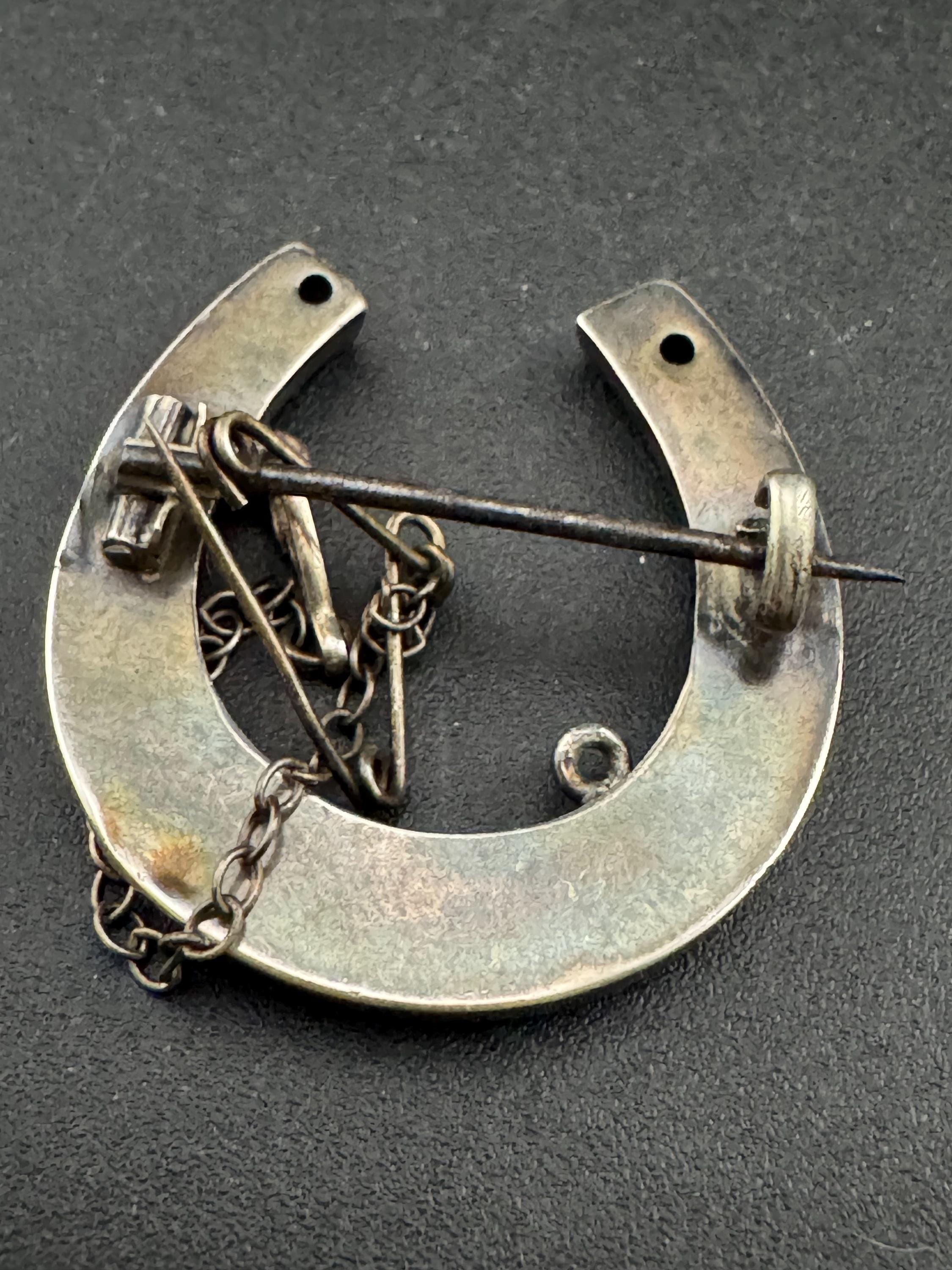 Antique 925 sterling silver Victorian horseshoe brooch, good luck pin