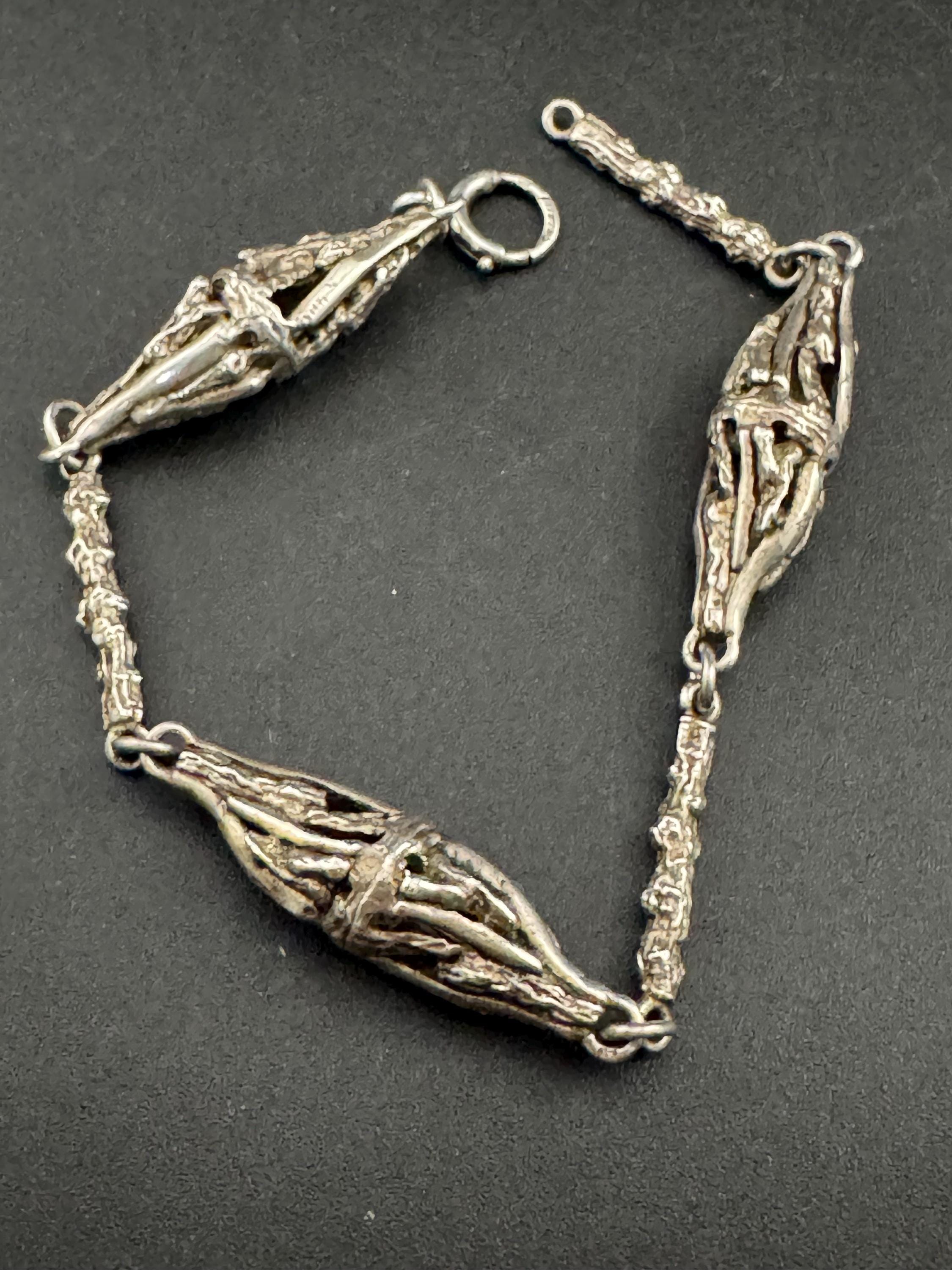 925 sterling silver brutalist panel link bracelet, 20cm long 19.3 grams