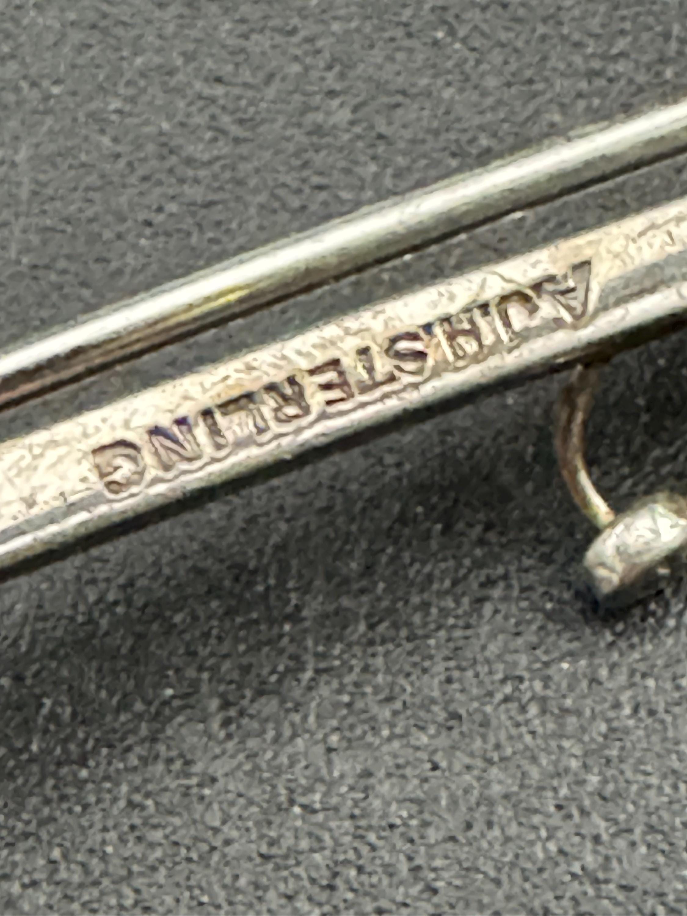 Vintage fox head long bar brooch, 925 sterling silver 7.5cm