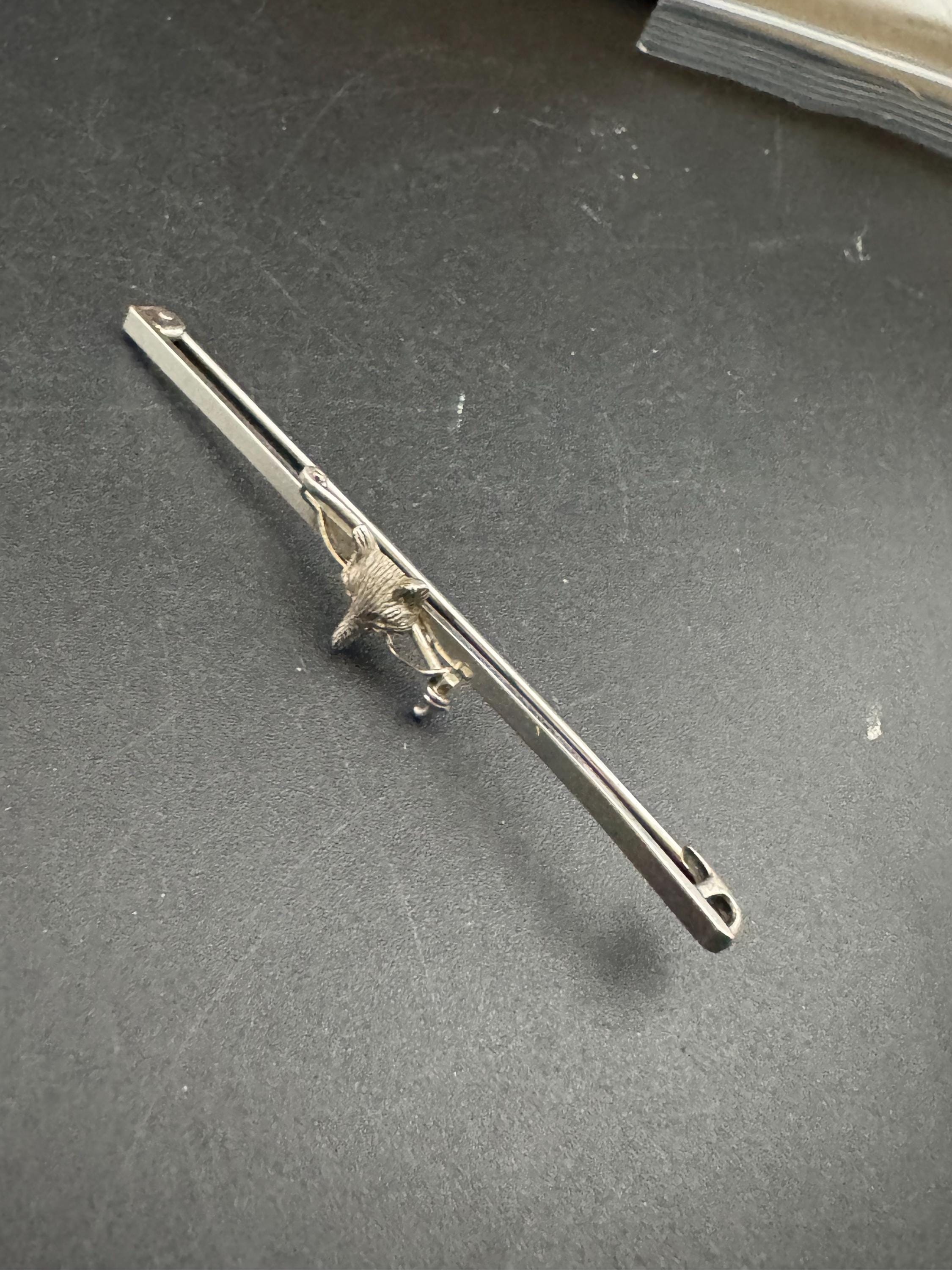 Vintage fox head long bar brooch, 925 sterling silver 7.5cm