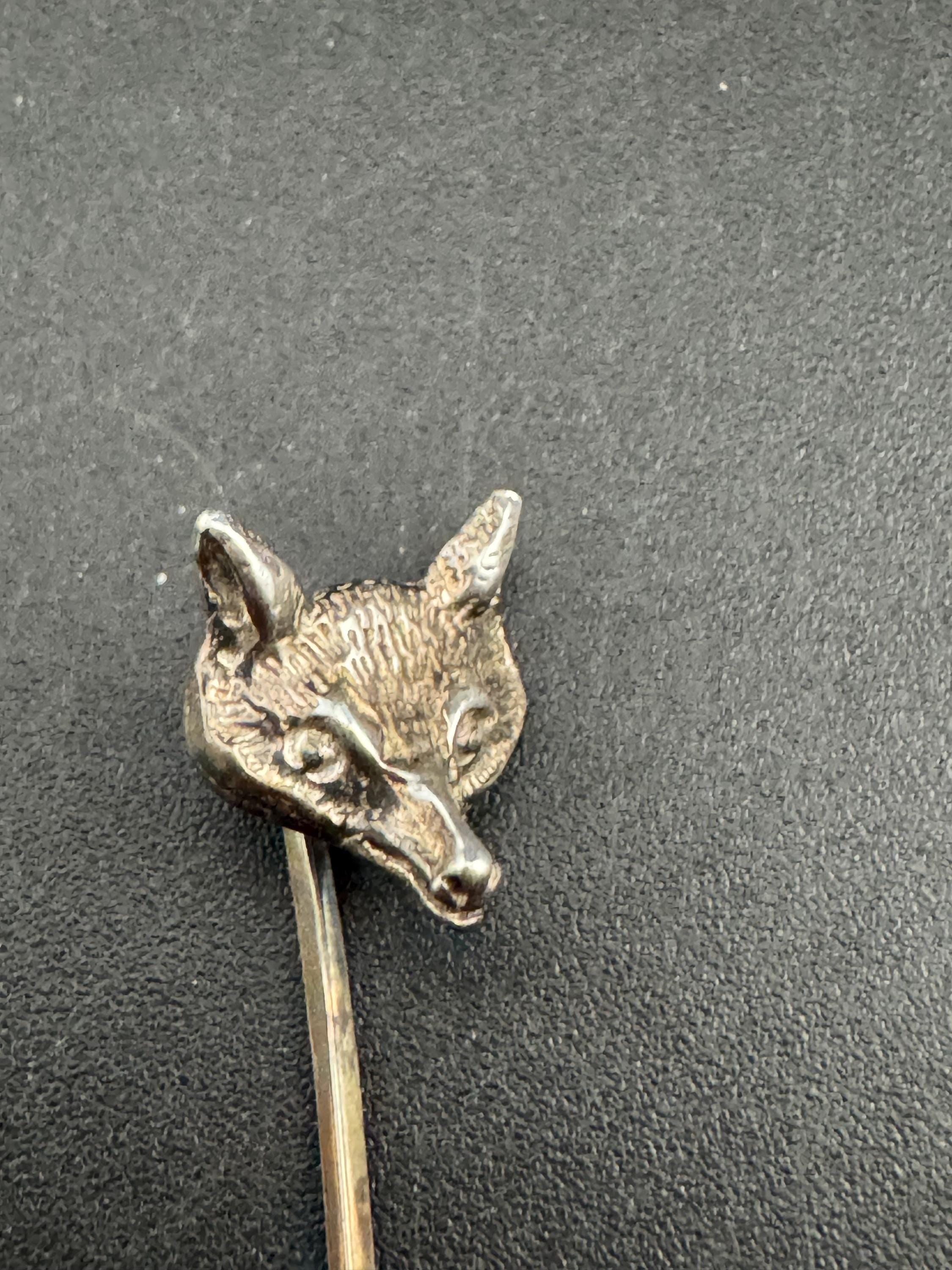 Vintage fox head stick pin brooch, 925 sterling silver