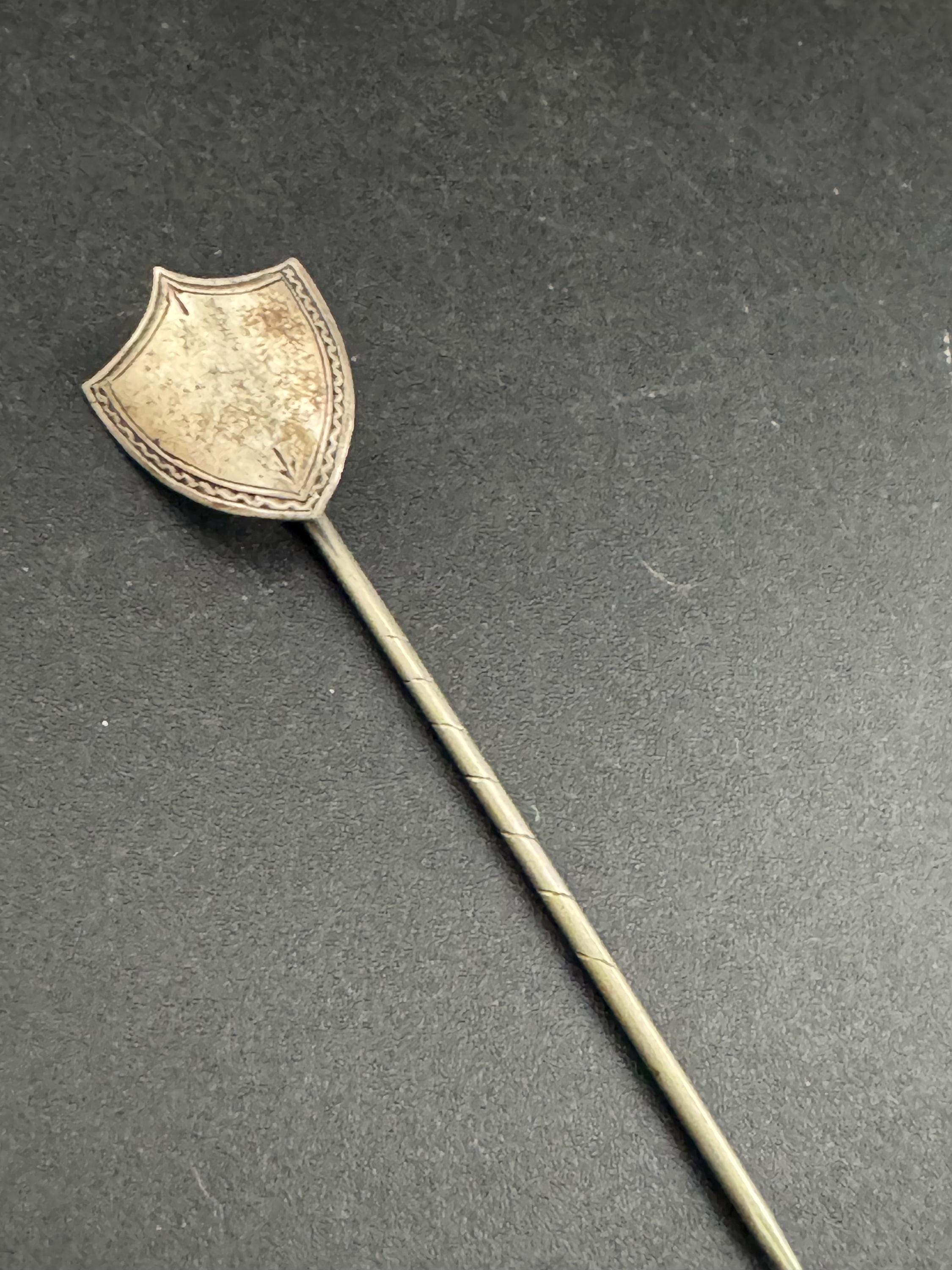 Sterling Silver Antique vintage Shield Stick Pin Twist Victorian Edwardian 1900s 1920s