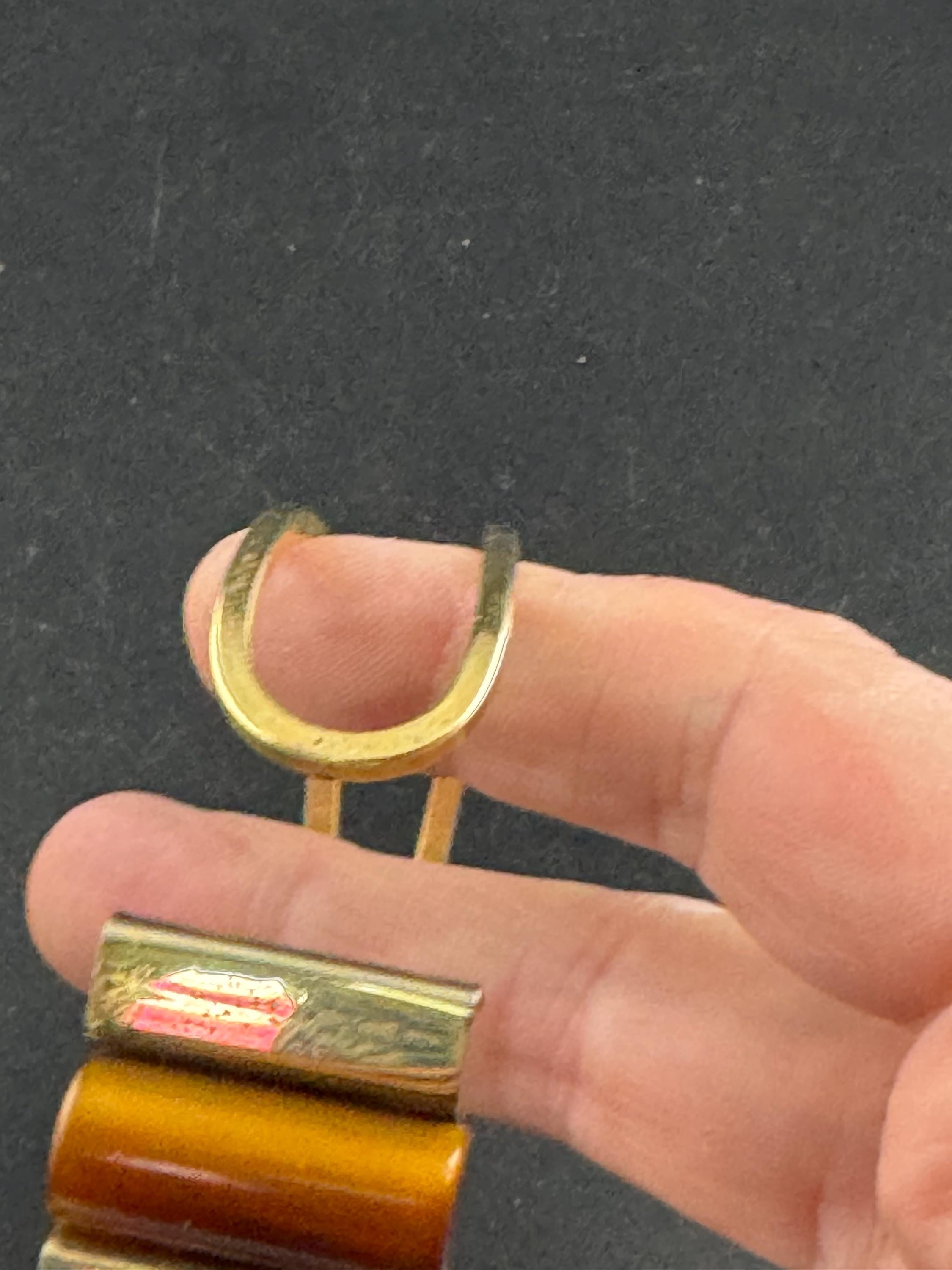 Vintage Art Deco machine age clamper bangle,  brown galalith cylinder Jakob bengal style