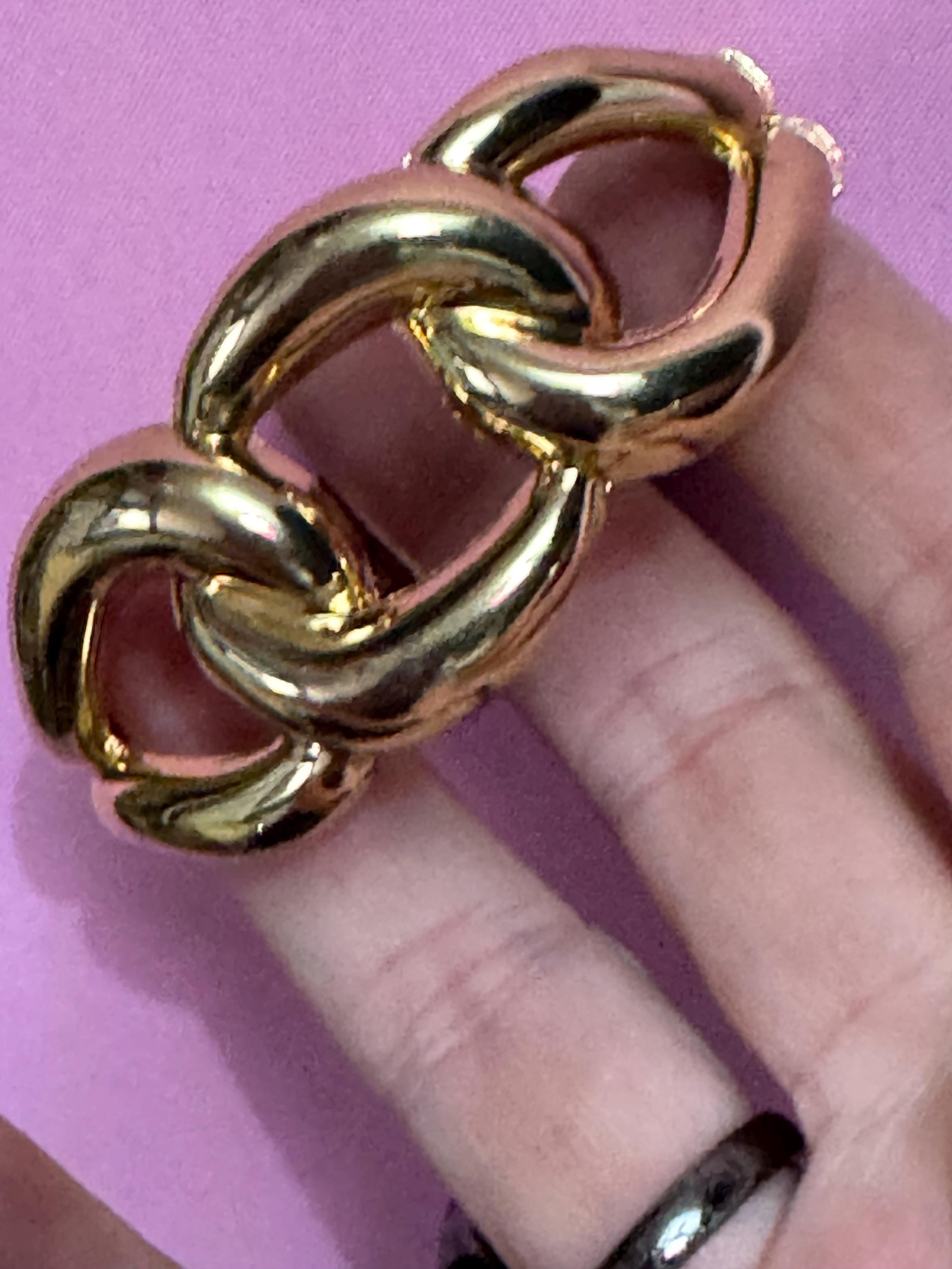 Vintage gold wide chain link clamper bangle, classic 1980s