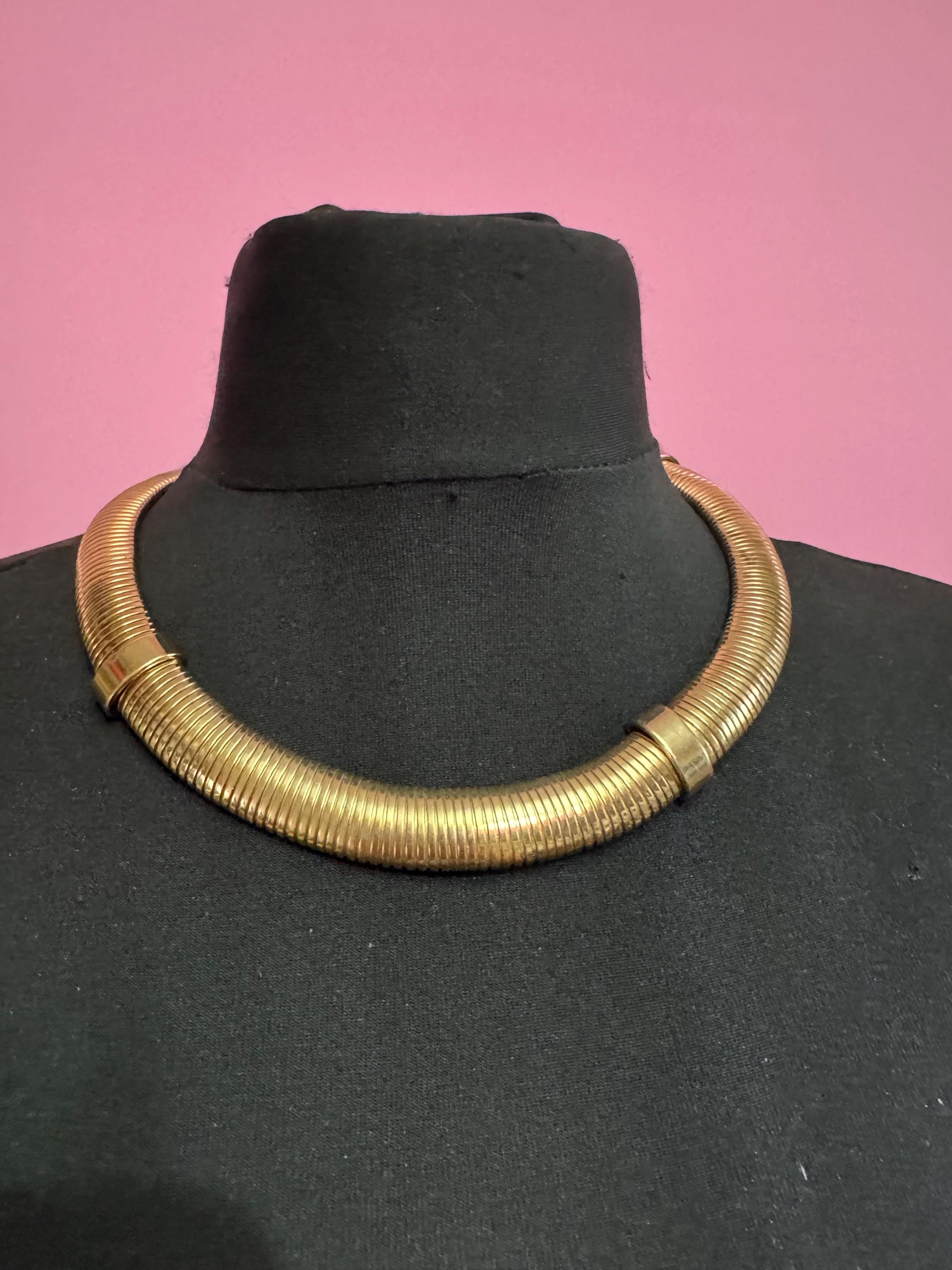 Gold omega link wide choker necklace, 1990s