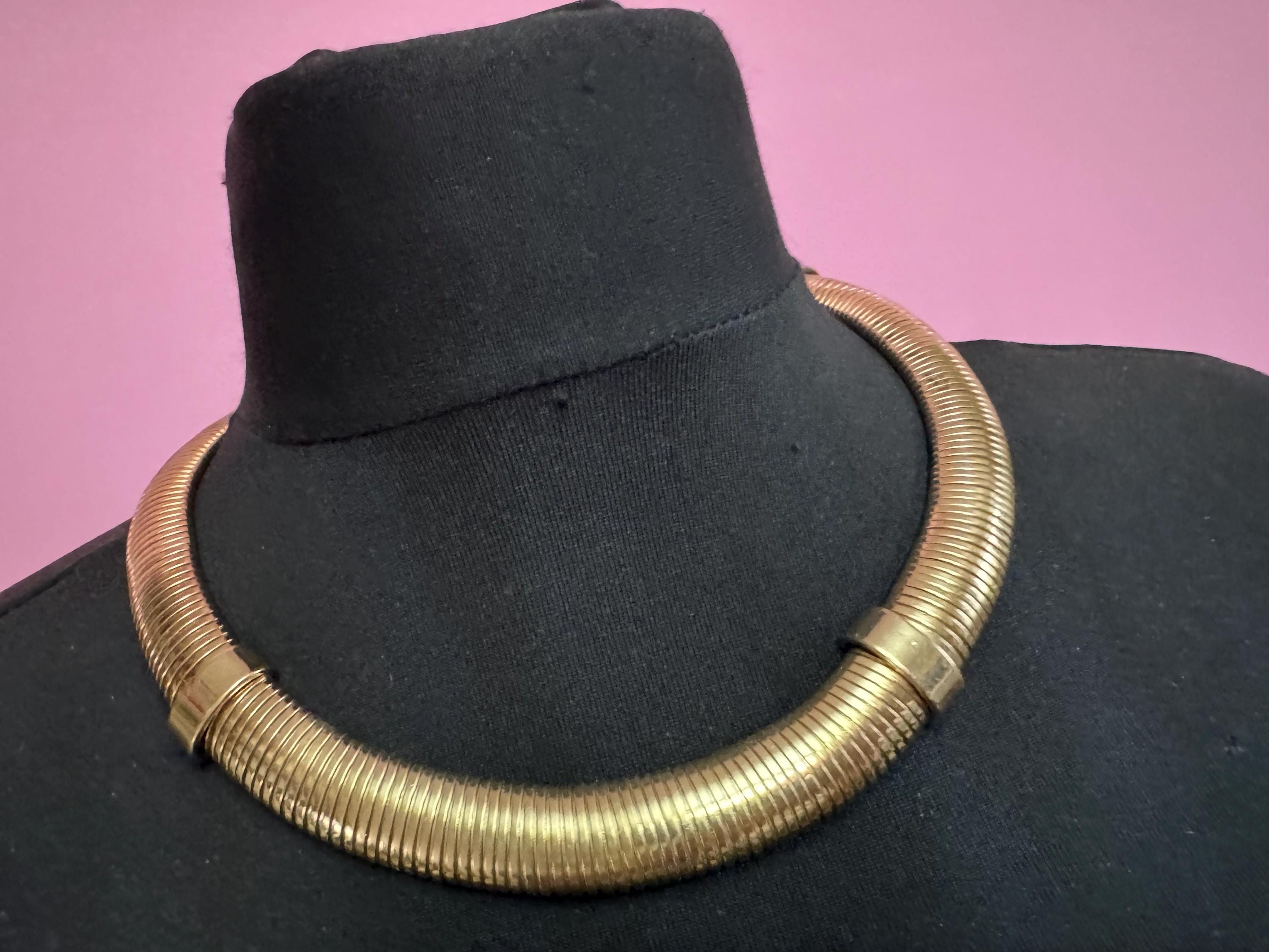 Gold omega link wide choker necklace, 1990s