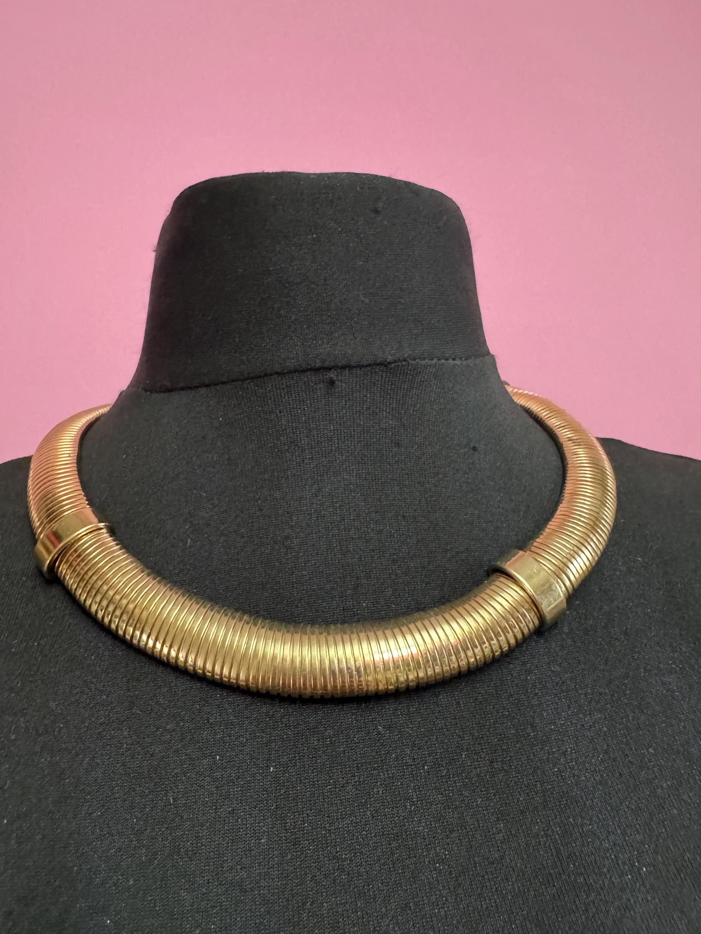 Gold omega link wide choker necklace, 1990s