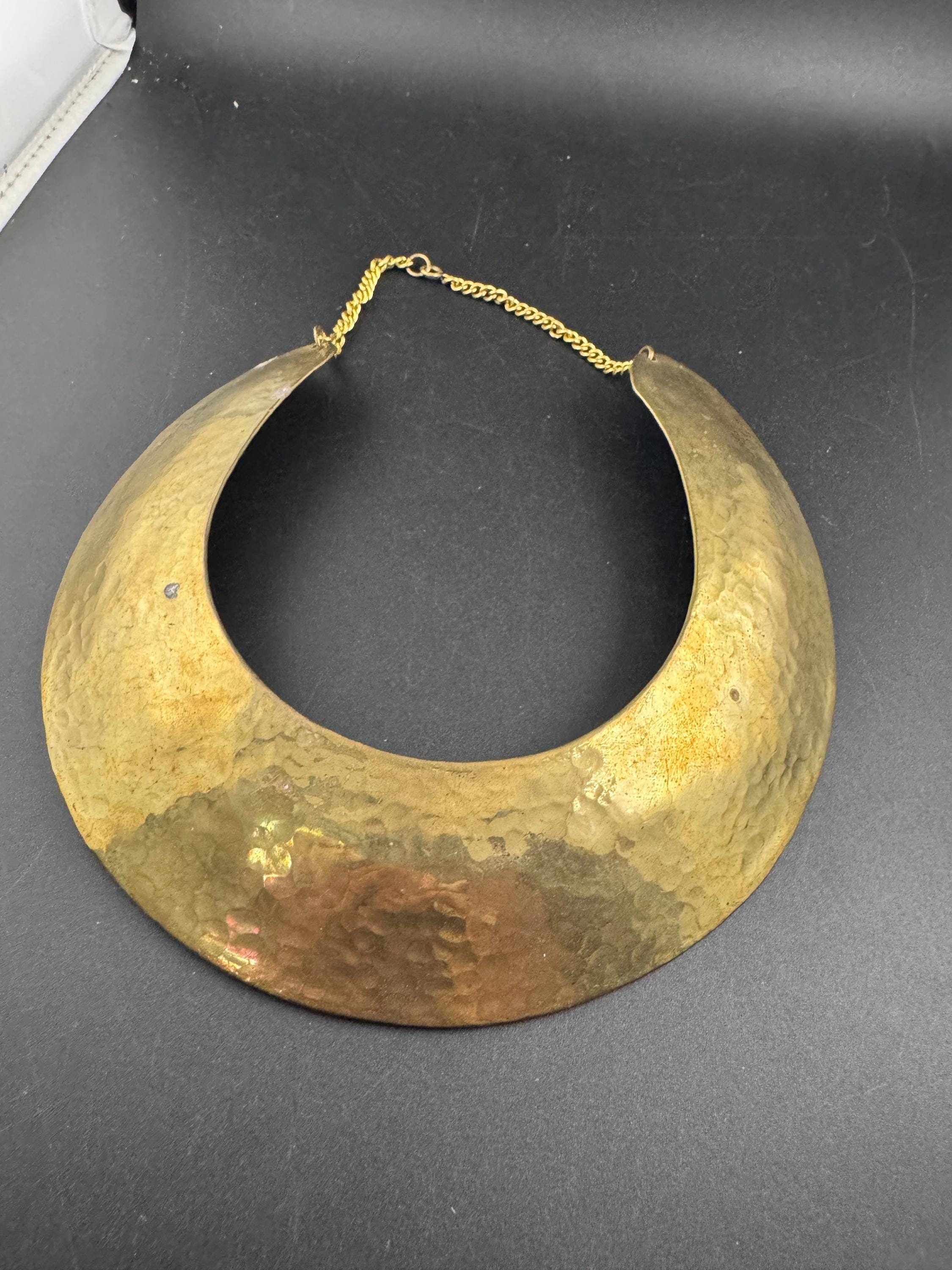 Vintage boho wide BRASS choker collar necklace