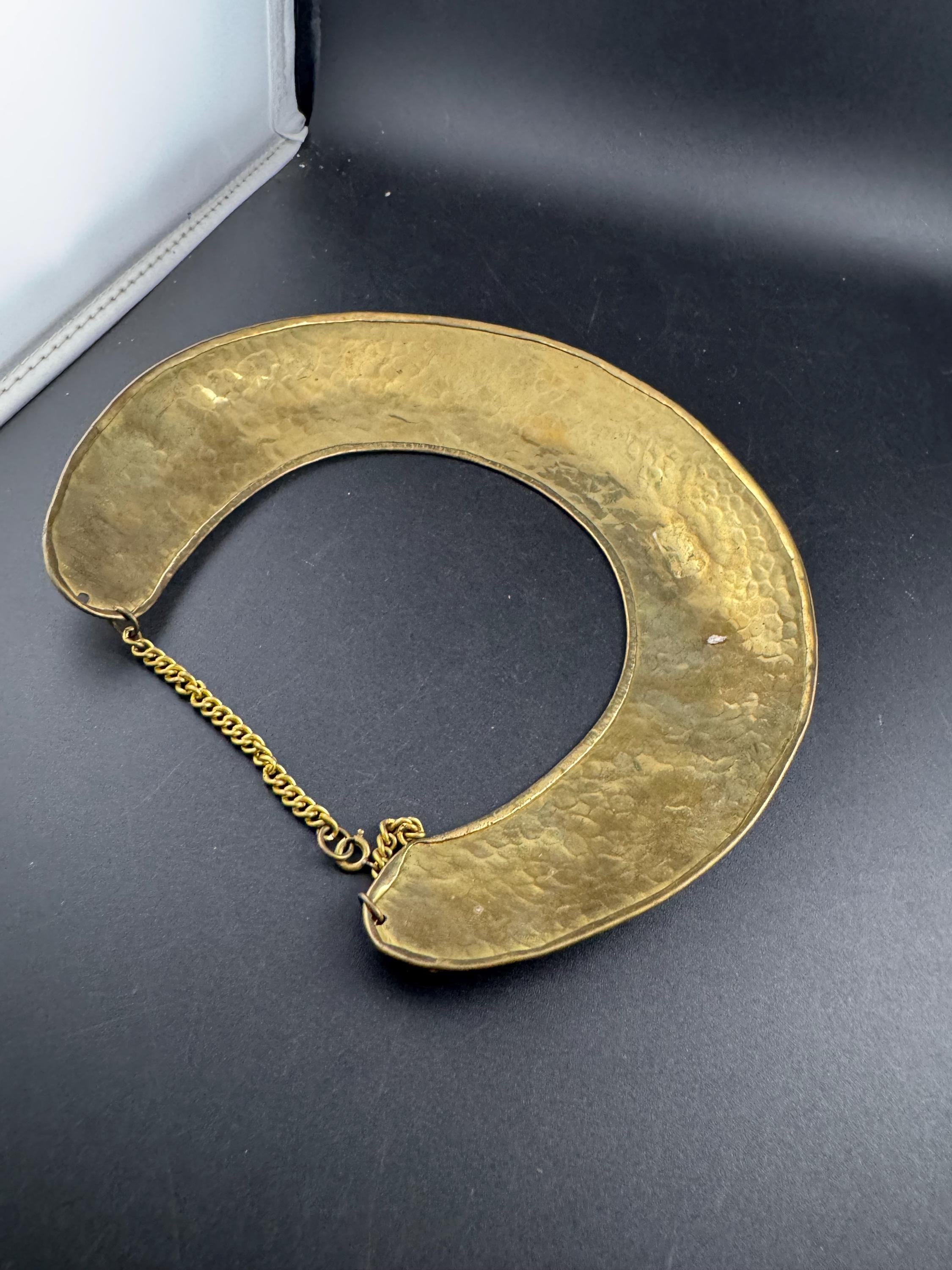 Vintage boho wide BRASS choker collar necklace