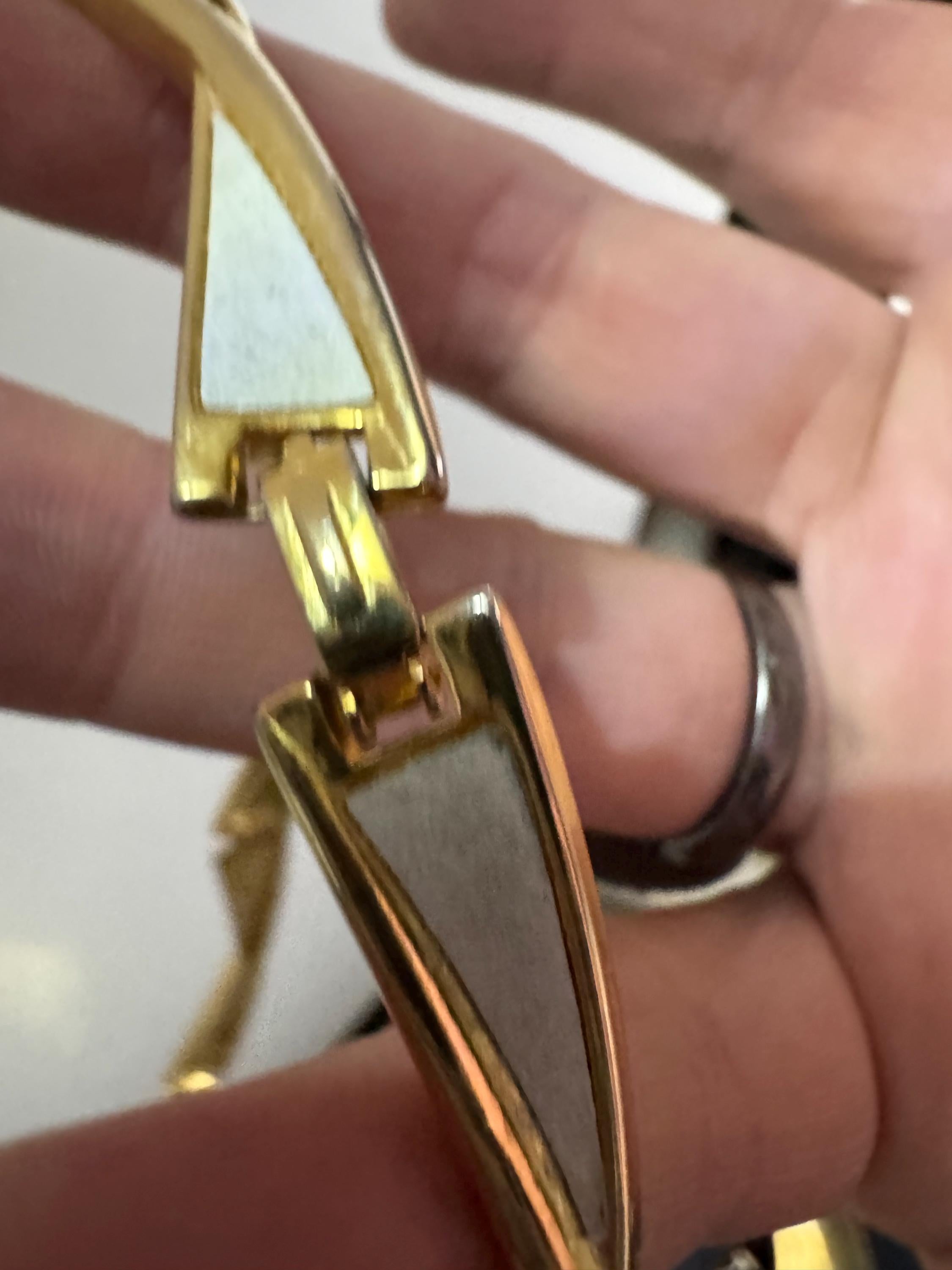 cream white inset Choker, Gold panel link necklace