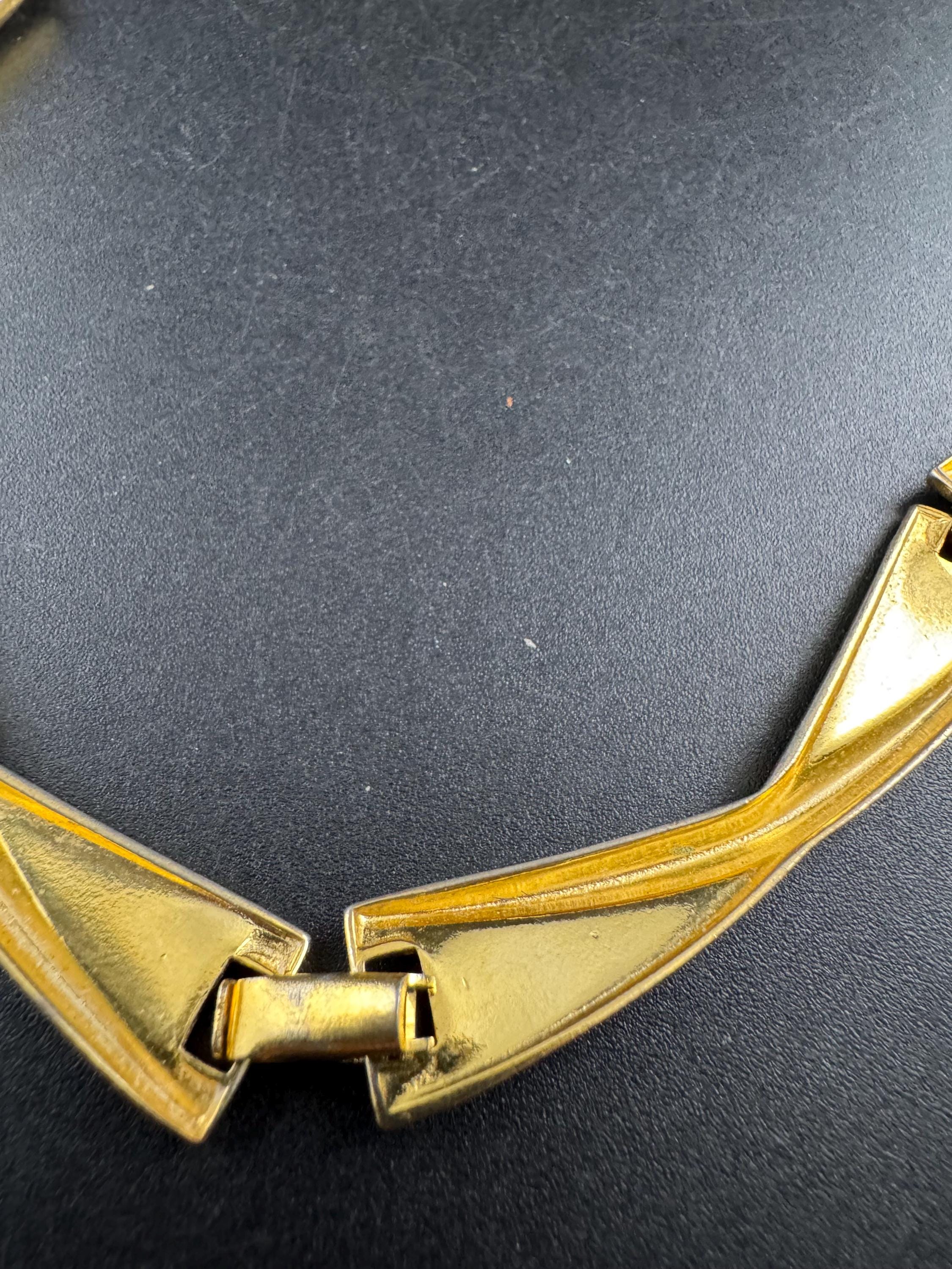 cream white inset Choker, Gold panel link necklace