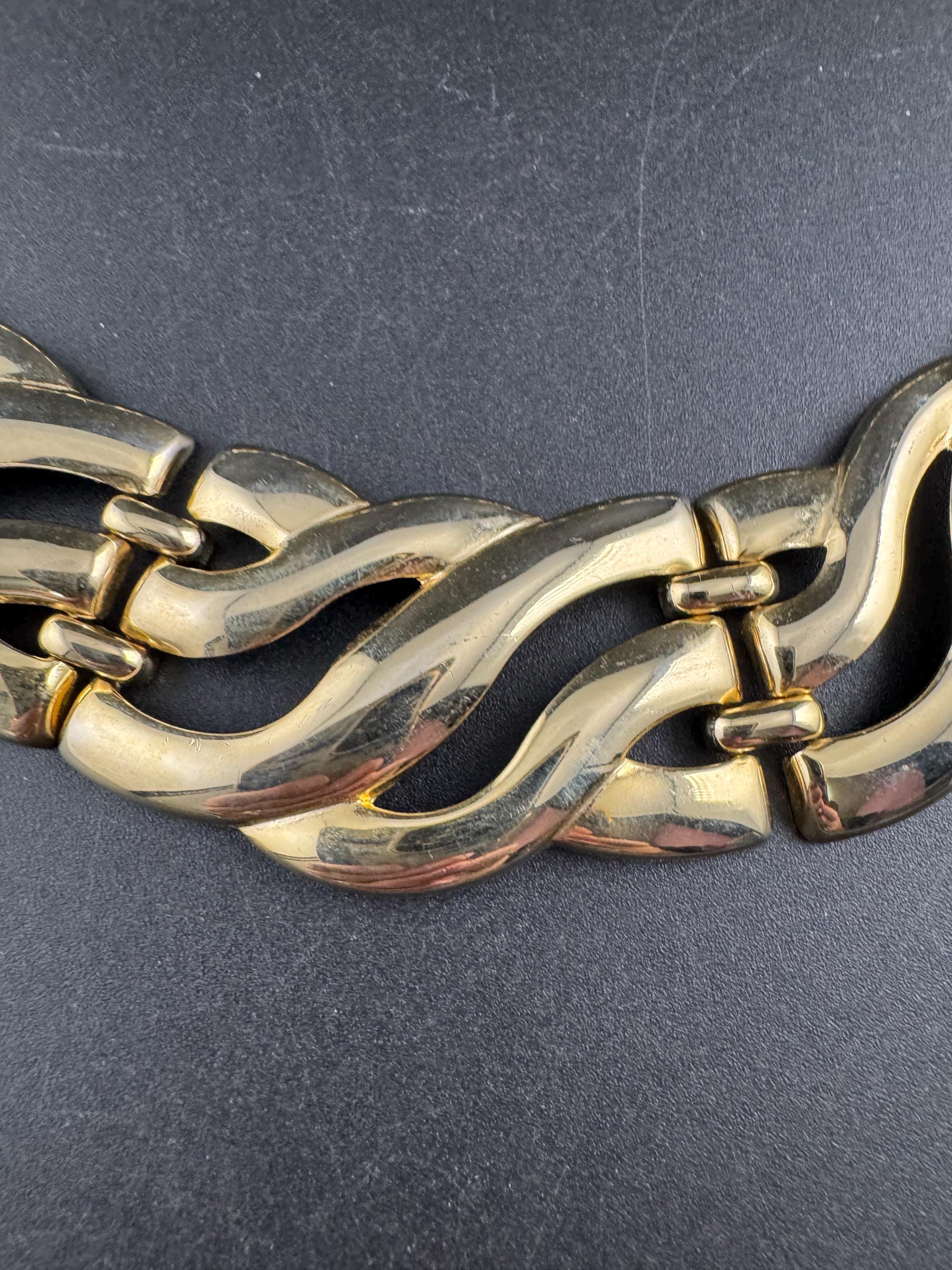 1980s wide chunky gold choker, embossed retro necklace